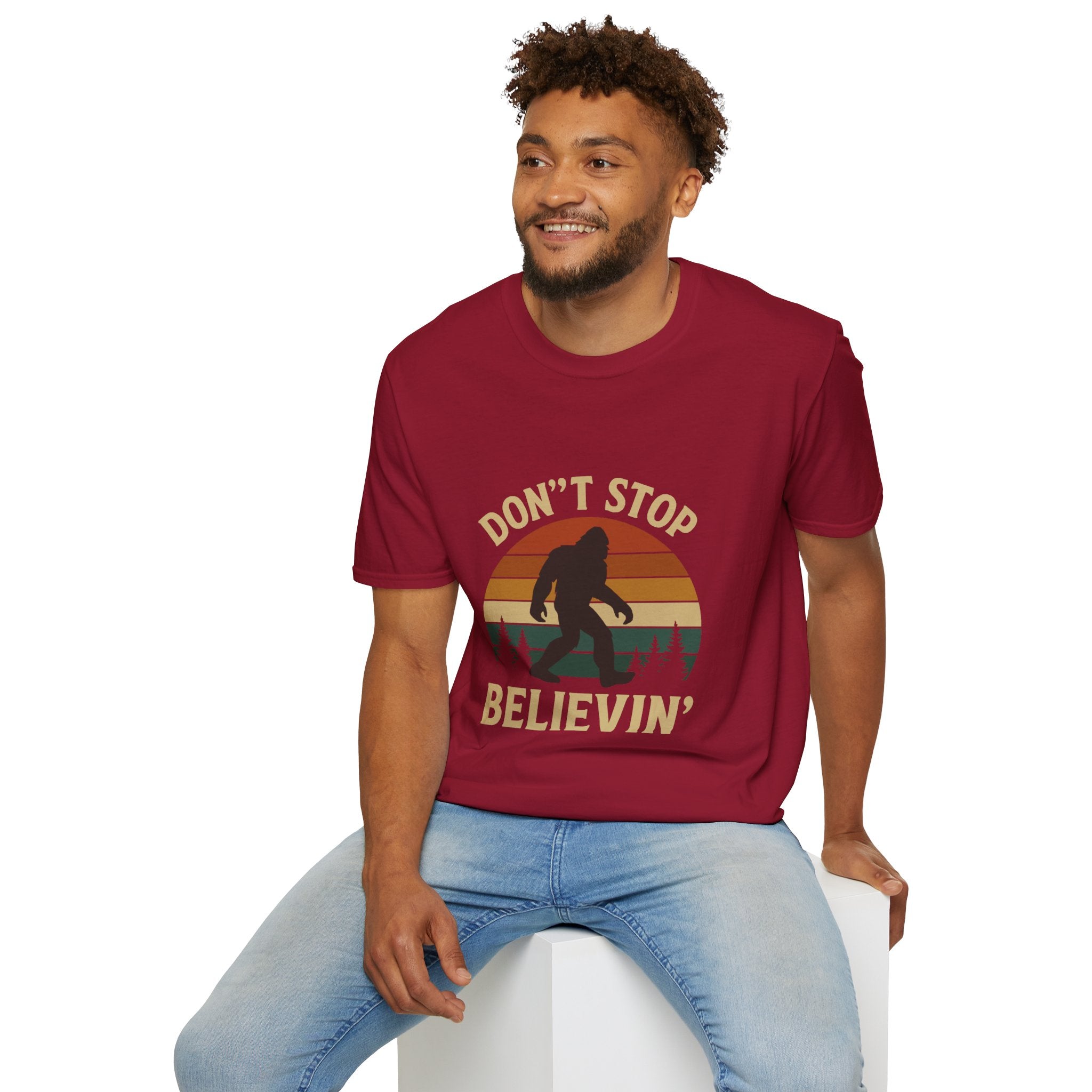 Don't Stop Believin' Unisex Softstyle T-Shirt, Inspirational Tee, Music Lover Gift, Motivational Shirt, Retro Graphic Top