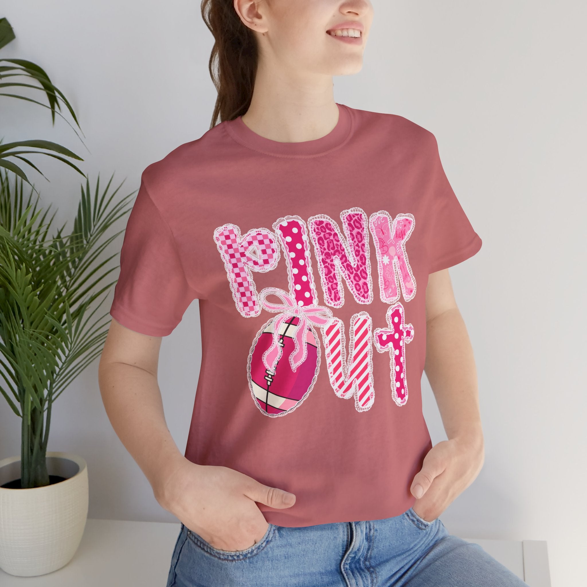 Cute Pink 'PINK OUT' Unisex Tee, Perfect for Breast Cancer Awareness, Casual Wear, Gift for Friends, Fundraising Events, or Team Spirit