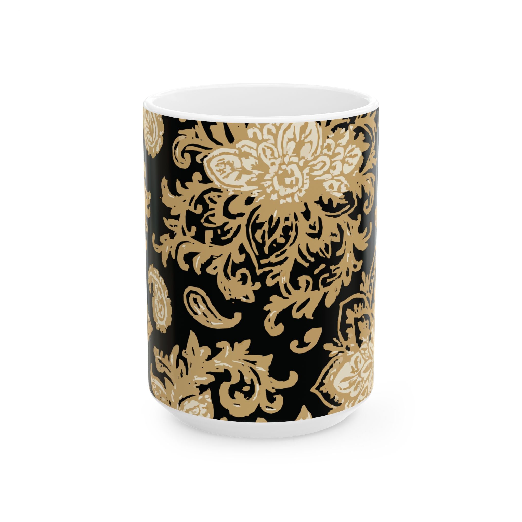 Elegant Black & Gold Floral Ceramic Mug - Perfect for Coffee, Tea, Gift, Home, Office Use, 11oz, 15oz
