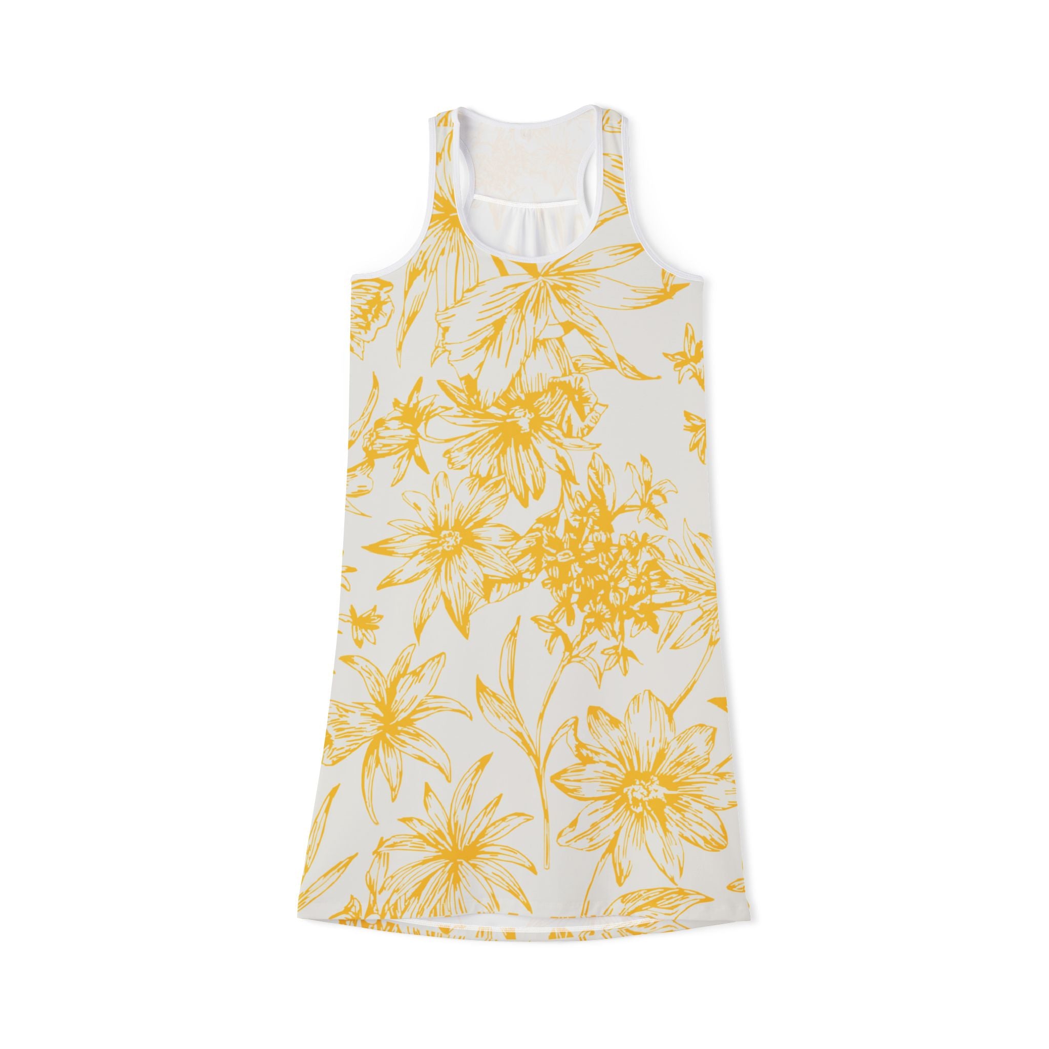 Floral Yellow Women's Racerback Dress, Summer Dress, Vacation Outfit, Casual Dress, Beachwear, Gift for Her