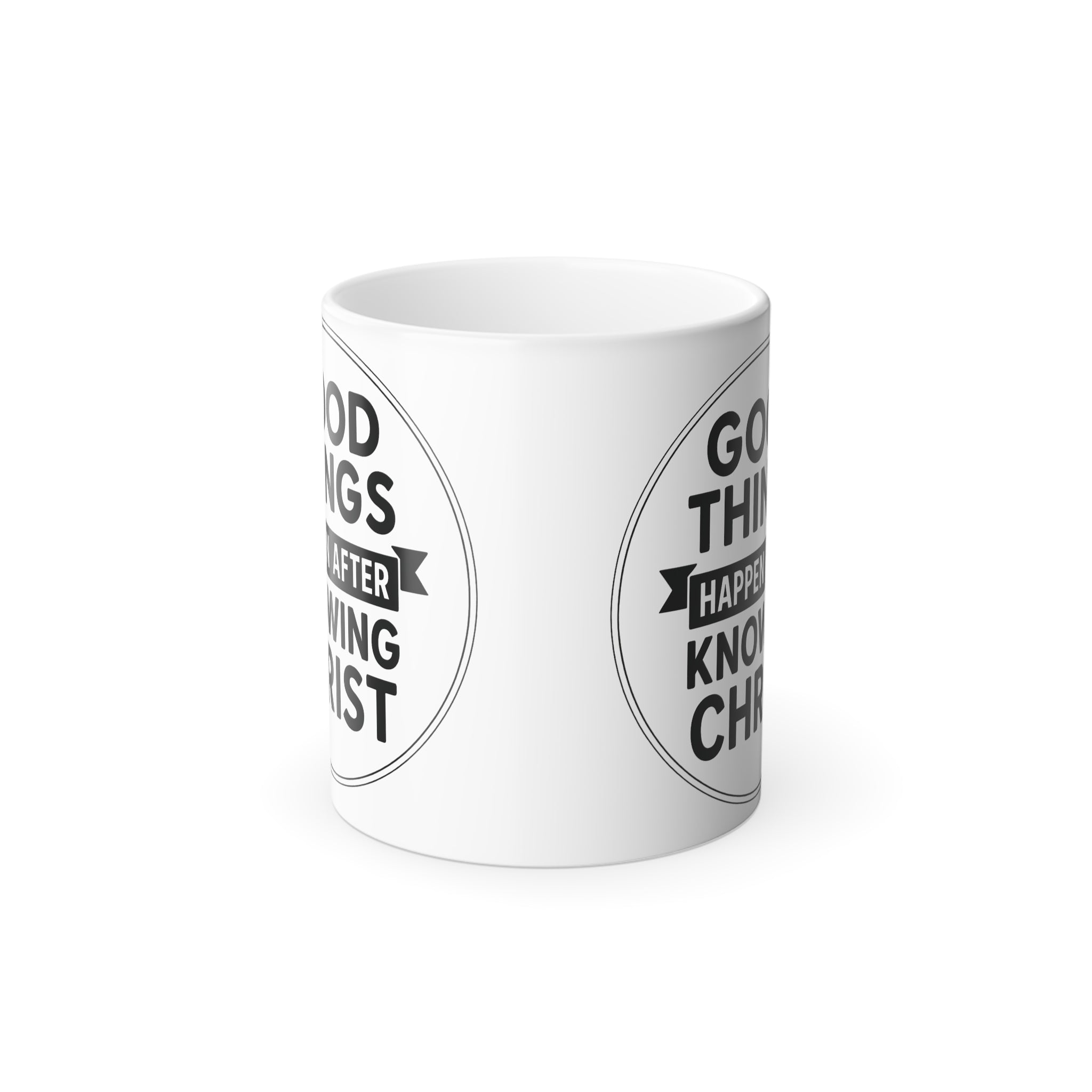 Color Changing Mug - Good Things Happen After Knowing Christ, Inspirational Coffee Cup, Religious Gift, Christian Mug, Magic Heat Sensitive