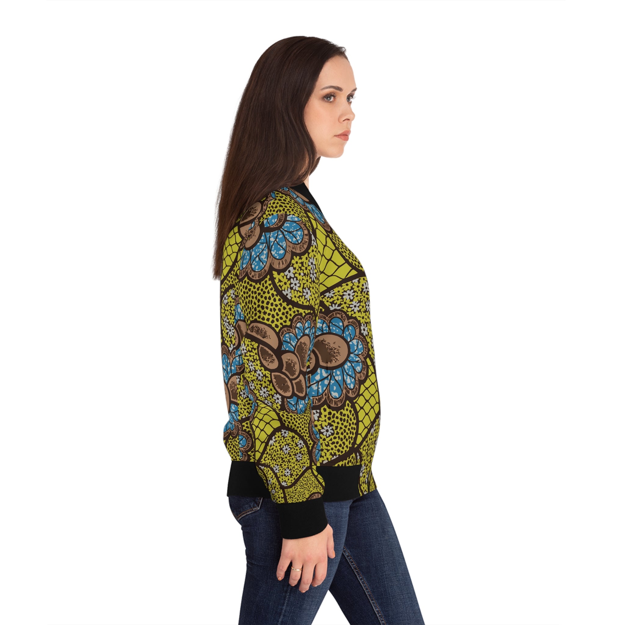 Vibrant Ankara Women's Bomber Jacket, AOP Fashion Coat, Trendy Streetwear, Gift for Her, Spring/Summer Style