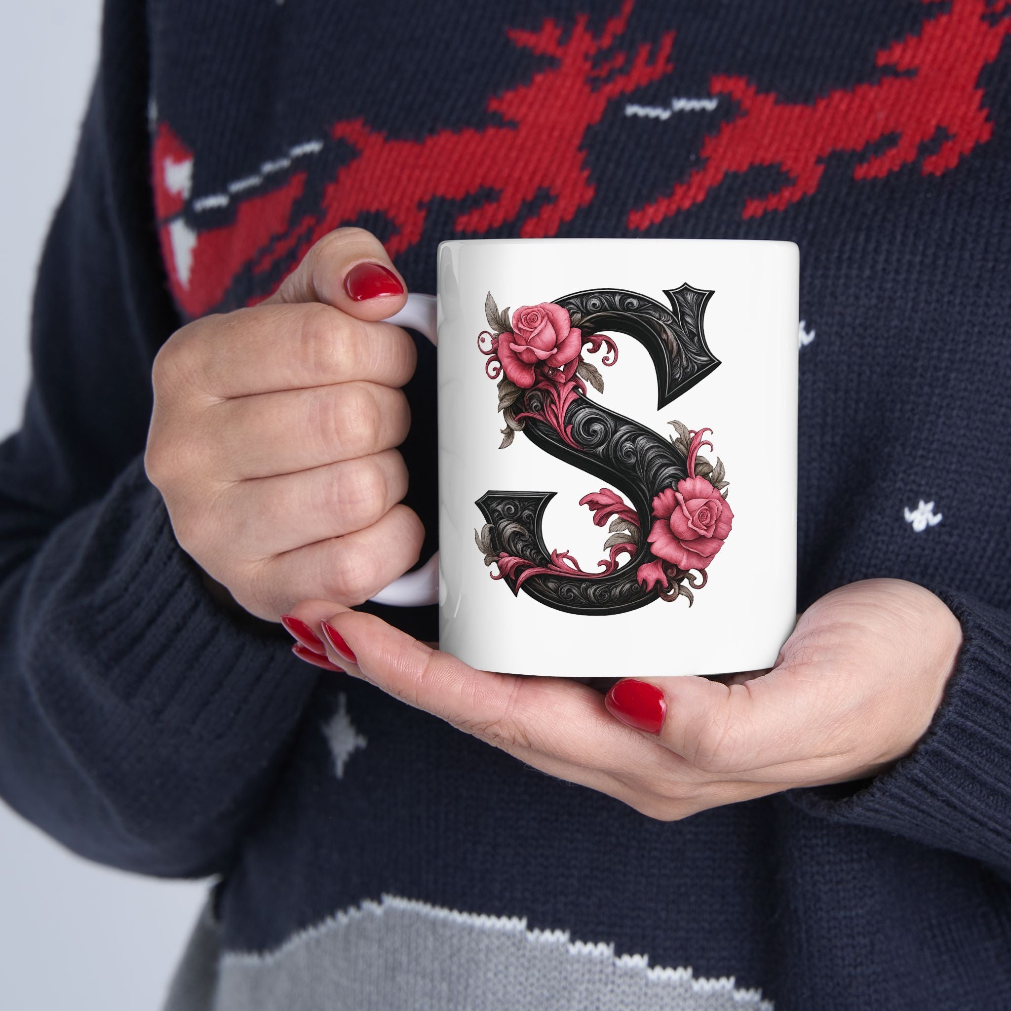 Gothic Floral Ceramic Mug – Unique Coffee Cup, Perfect Gift for Halloween, Birthdays, and Plant Lovers, 11oz & 15oz
