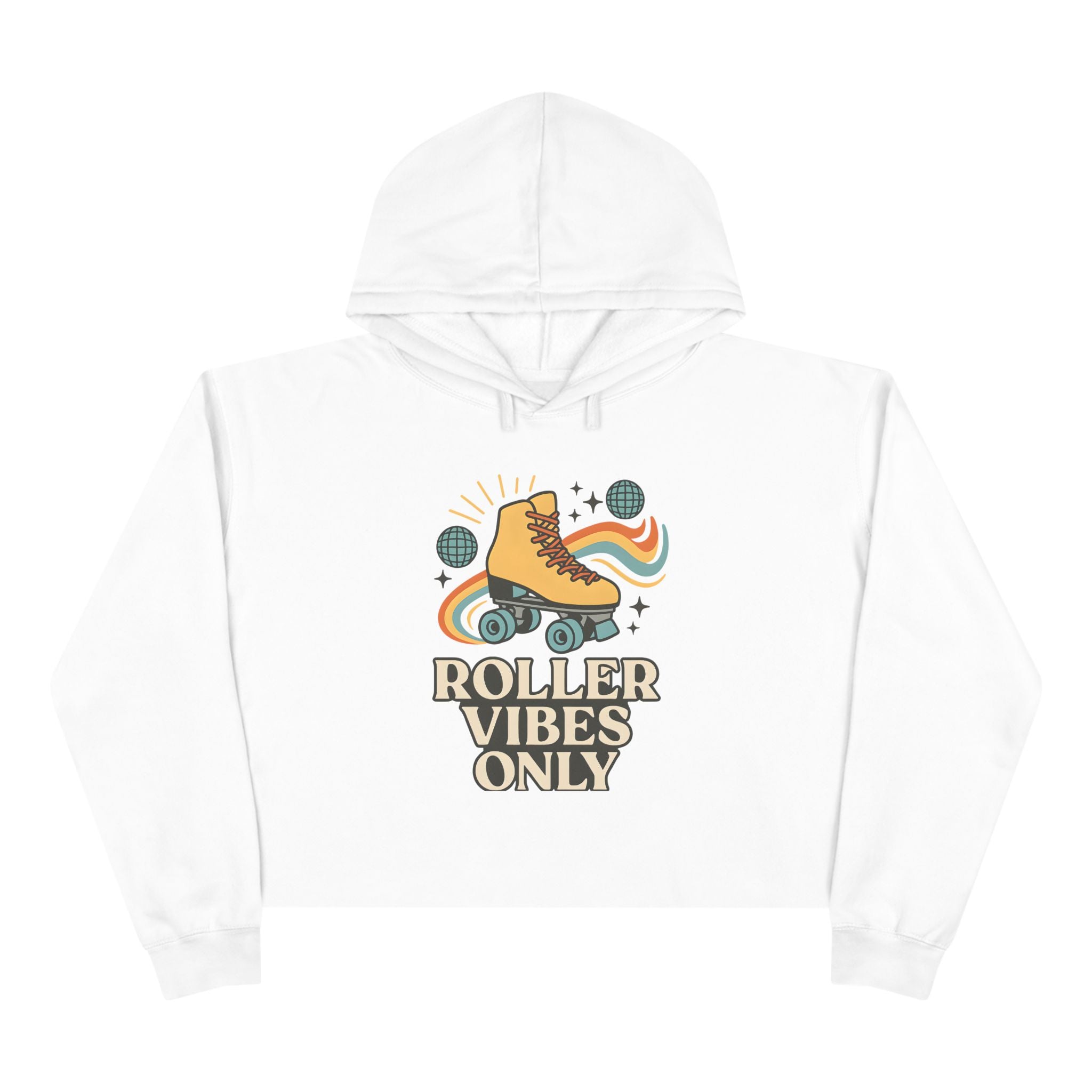 Roller Vibes Crop Hoodie, Retro Skatewear, Gifts for Skaters, Cozy Casual Top, Roller Rink Fashion, 80s Vibe Apparel