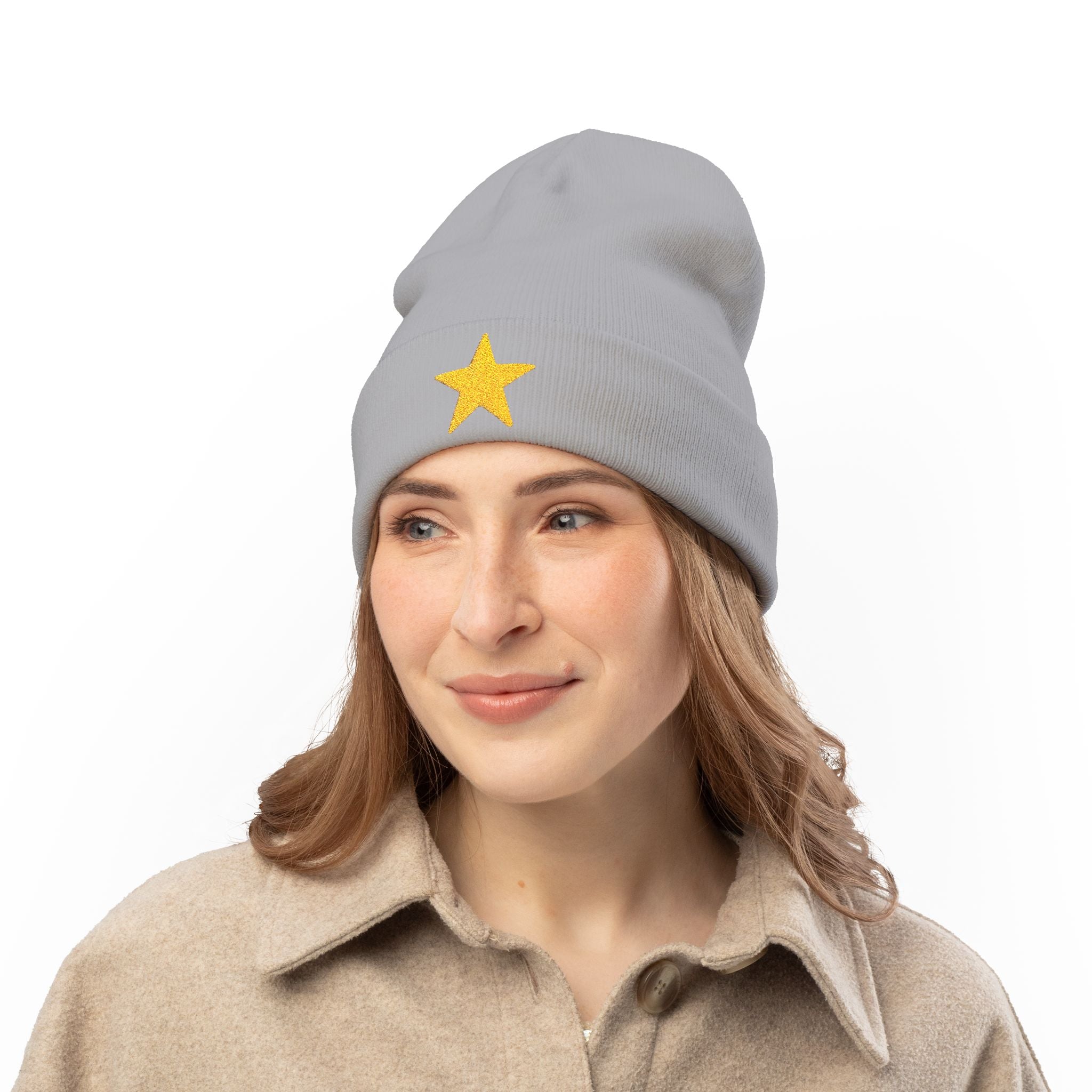 Starry Knit Beanie with Embroidery - Winter Hat, Gift for Her, Cute Beanie, Cozy Accessory, Modern Style