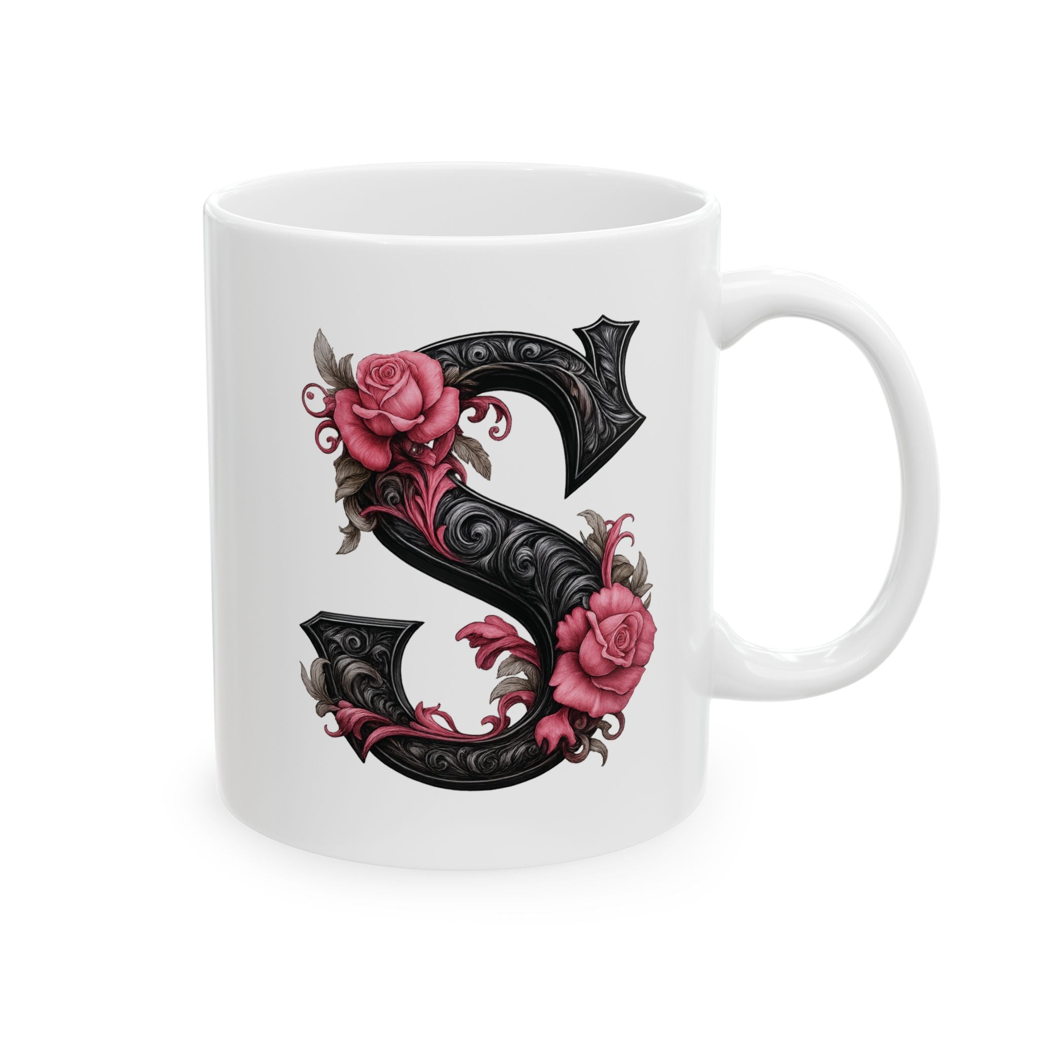 Gothic Floral Ceramic Mug – Unique Coffee Cup, Perfect Gift for Halloween, Birthdays, and Plant Lovers, 11oz & 15oz