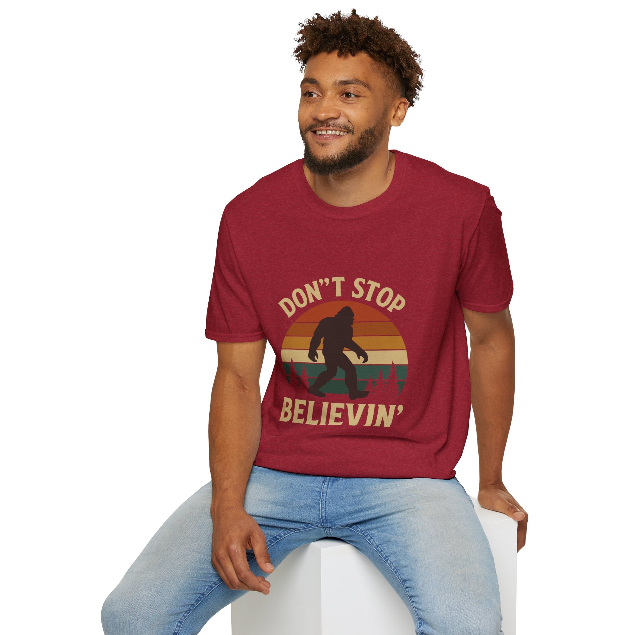 Don't Stop Believin' Unisex Softstyle T-Shirt, Inspirational Tee, Music Lover Gift, Motivational Shirt, Retro Graphic Top