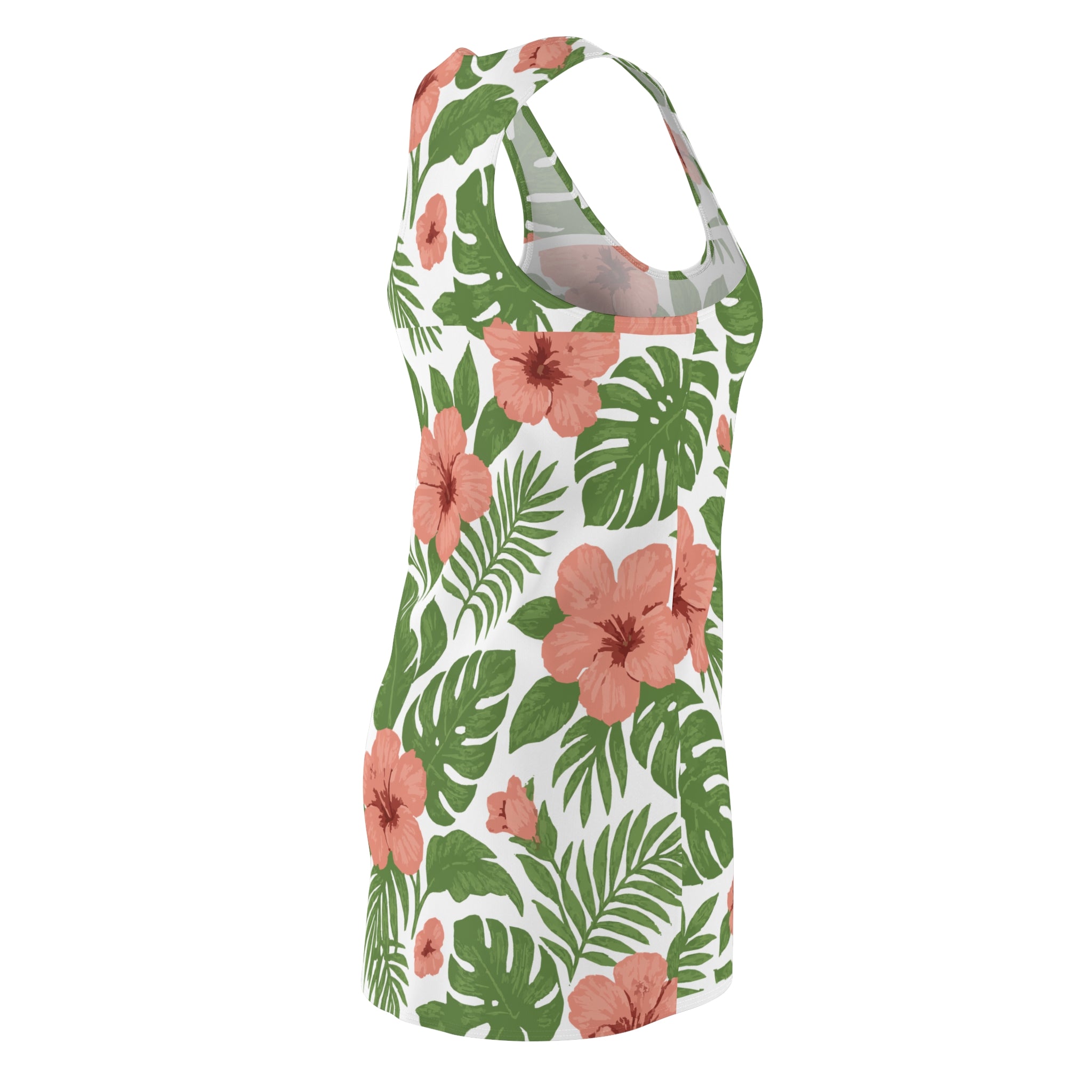 Dress, Tropical Palm & Hibiscus Women's Racerback, Floral Summer Sundress, Beach Vacation Outfit, Hawaiian Luau Party, Resort Wear,