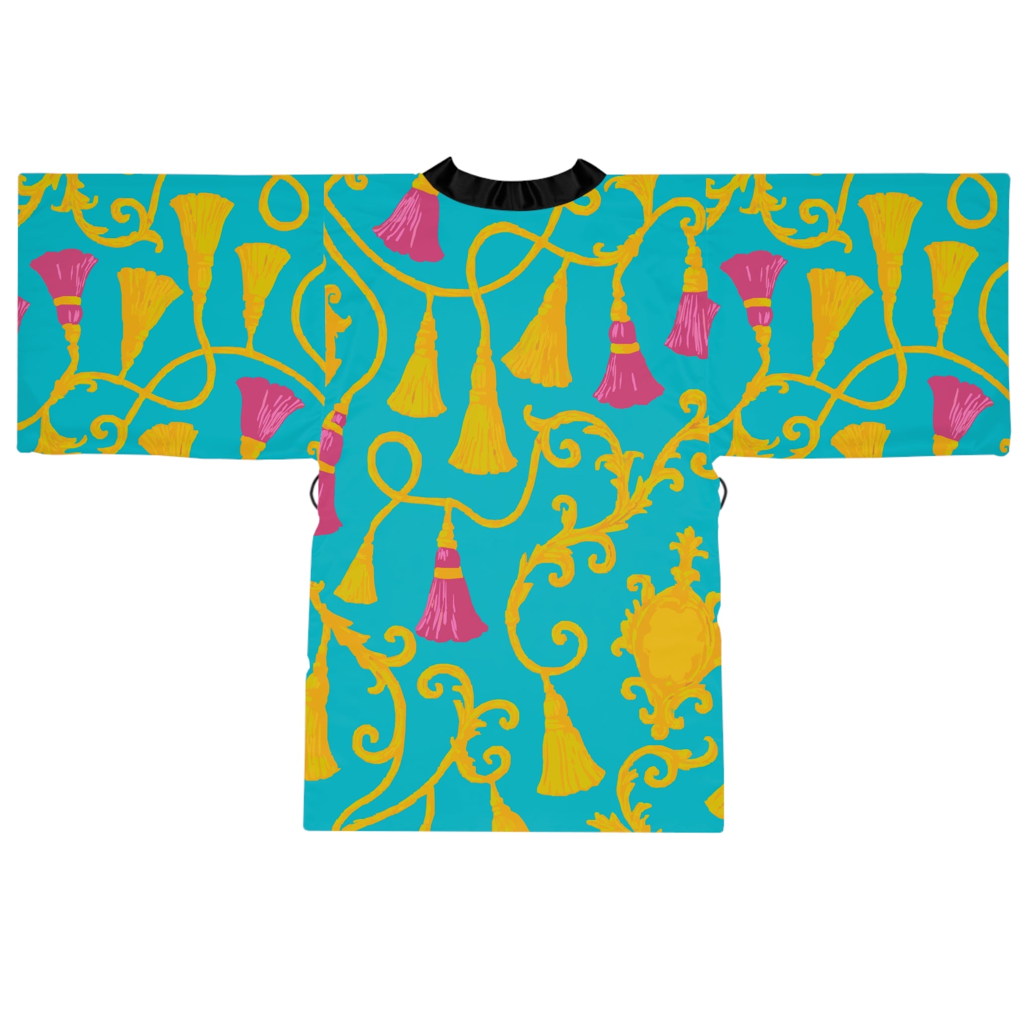 Vibrant Tassel Print Long Sleeve Kimono Robe, Relaxed Lounge Wear, Gift for Her, Beach Cover-Up, Cozy Homewear, Mother's Day, Spa Day