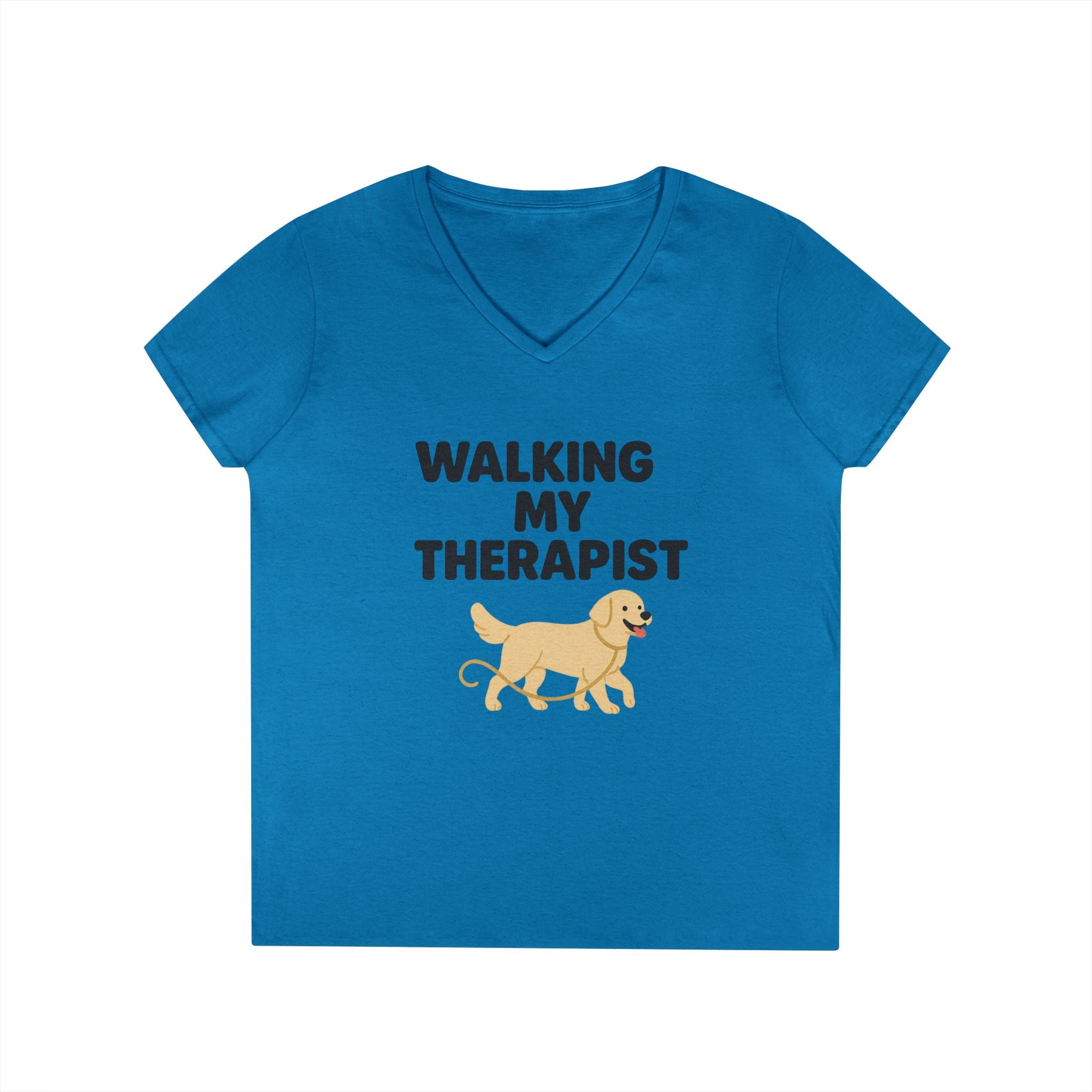 Dog Walking Therapy Ladies' V-Neck T-Shirt, Women's Graphic Tee, Pet Lover Gift, Animal Print Top, Casual Apparel