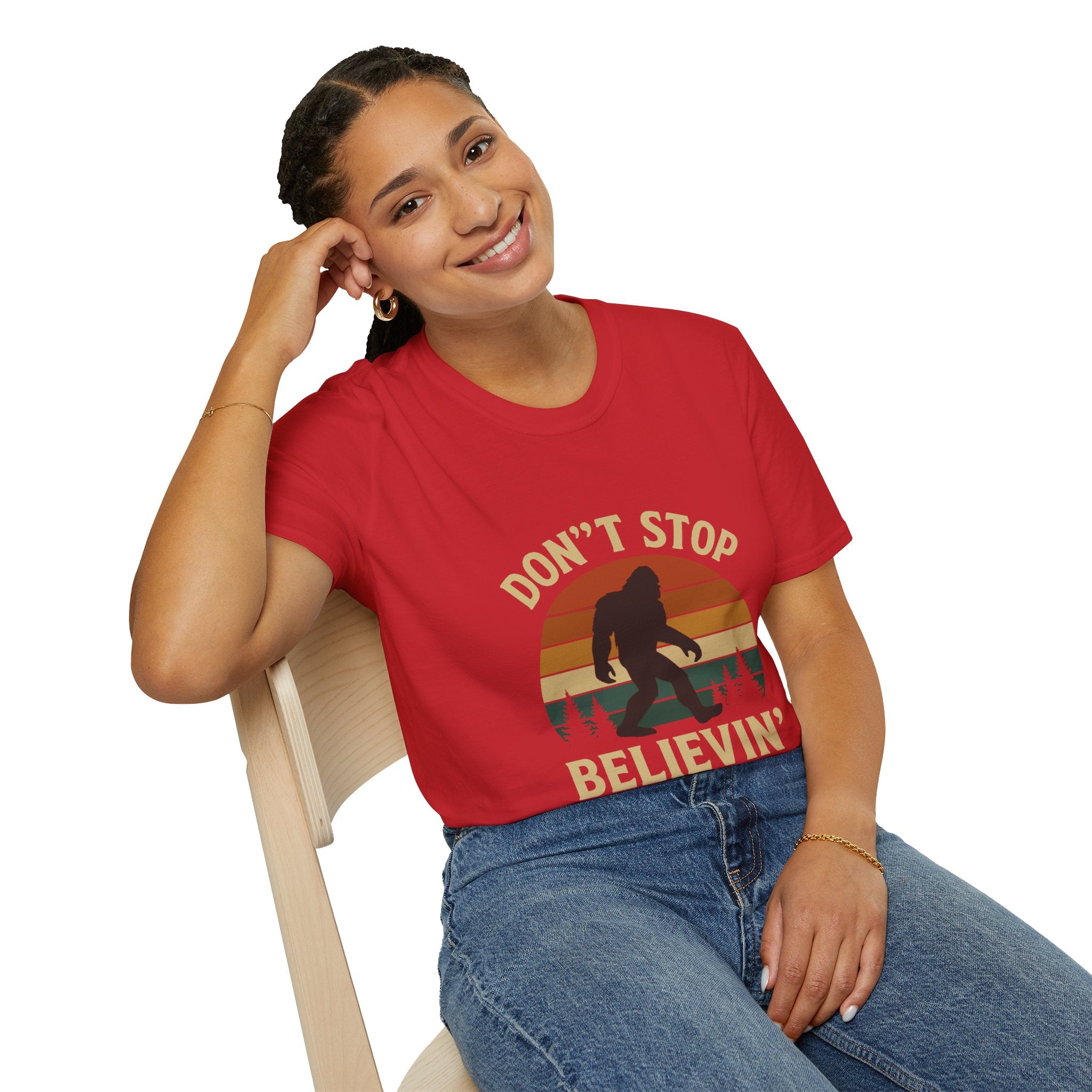 Don't Stop Believin' Unisex Softstyle T-Shirt, Inspirational Tee, Music Lover Gift, Motivational Shirt, Retro Graphic Top