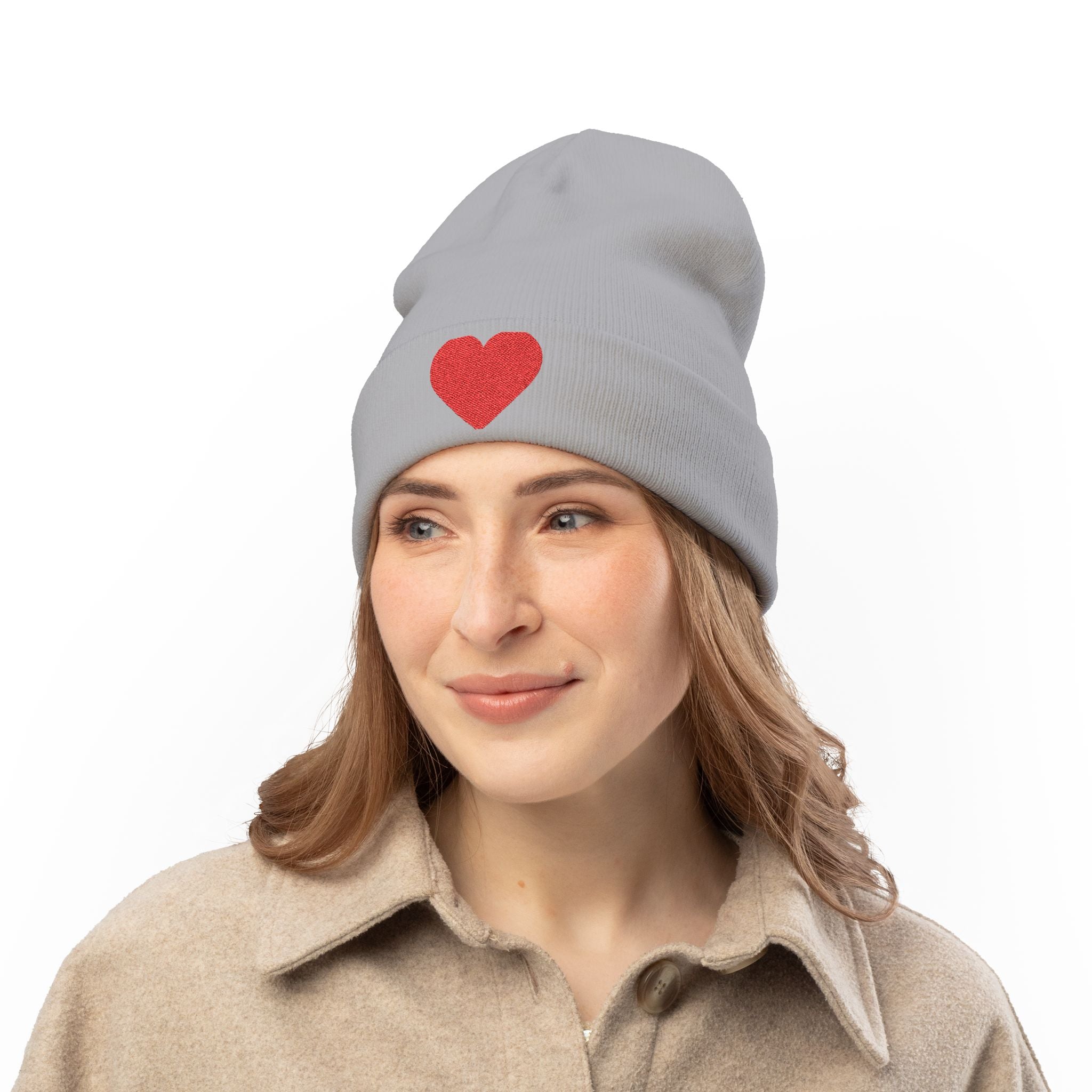 Embroidered Heart Knit Beanie, Cozy Winter Hat, Gift for Her, Cute Accessory, Trendy Beanie, Valentine's Day Style