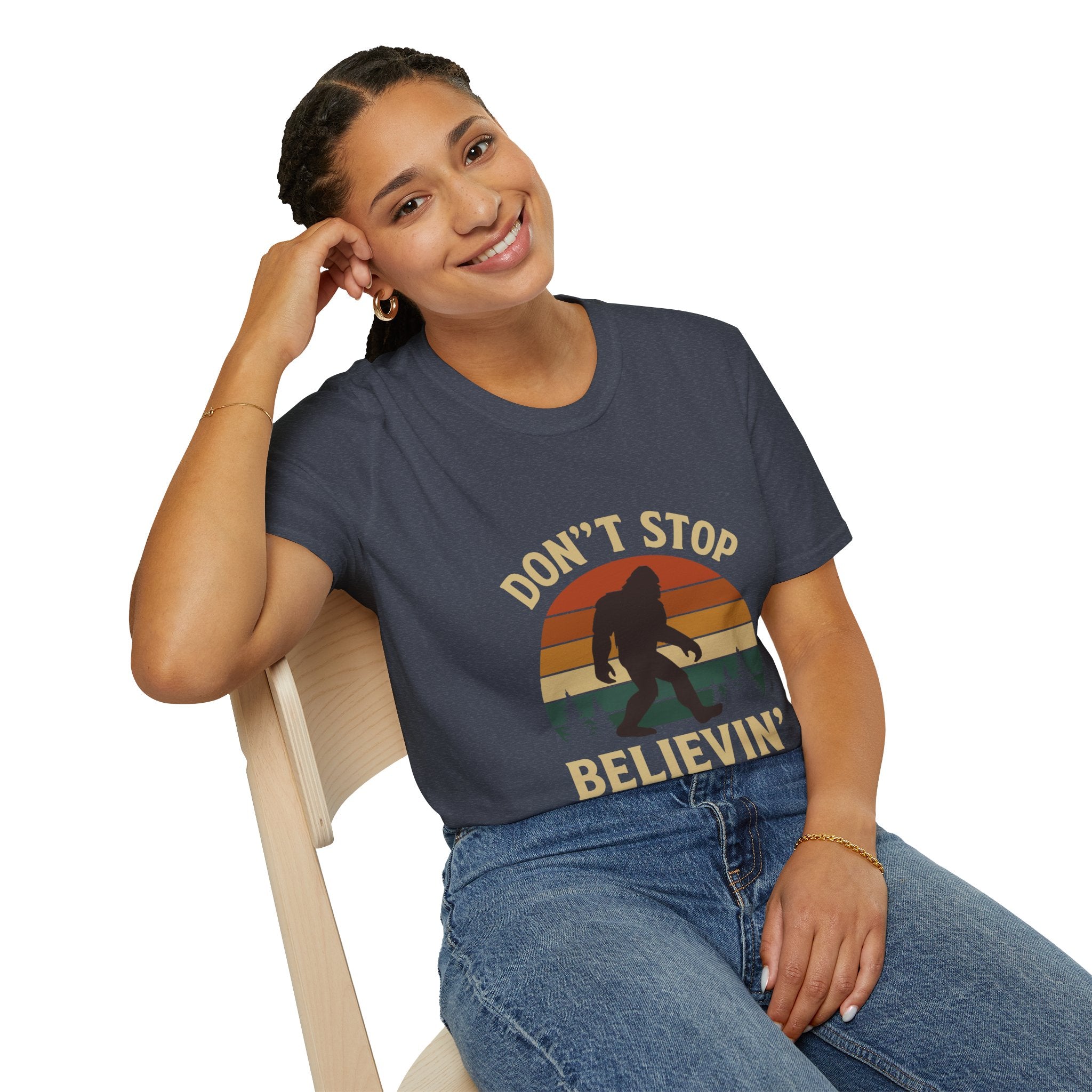 Don't Stop Believin' Unisex Softstyle T-Shirt, Inspirational Tee, Music Lover Gift, Motivational Shirt, Retro Graphic Top