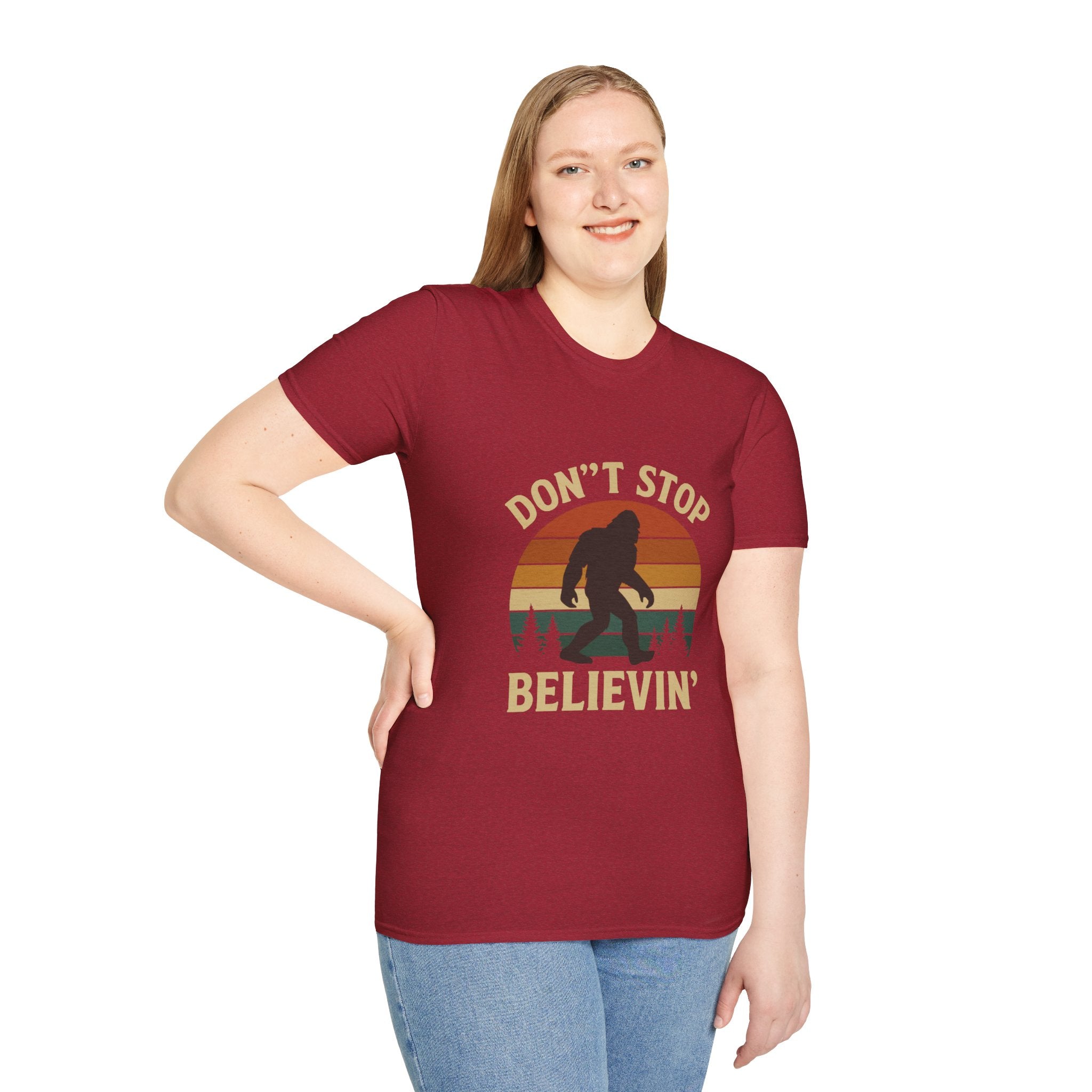 Don't Stop Believin' Unisex Softstyle T-Shirt, Inspirational Tee, Music Lover Gift, Motivational Shirt, Retro Graphic Top