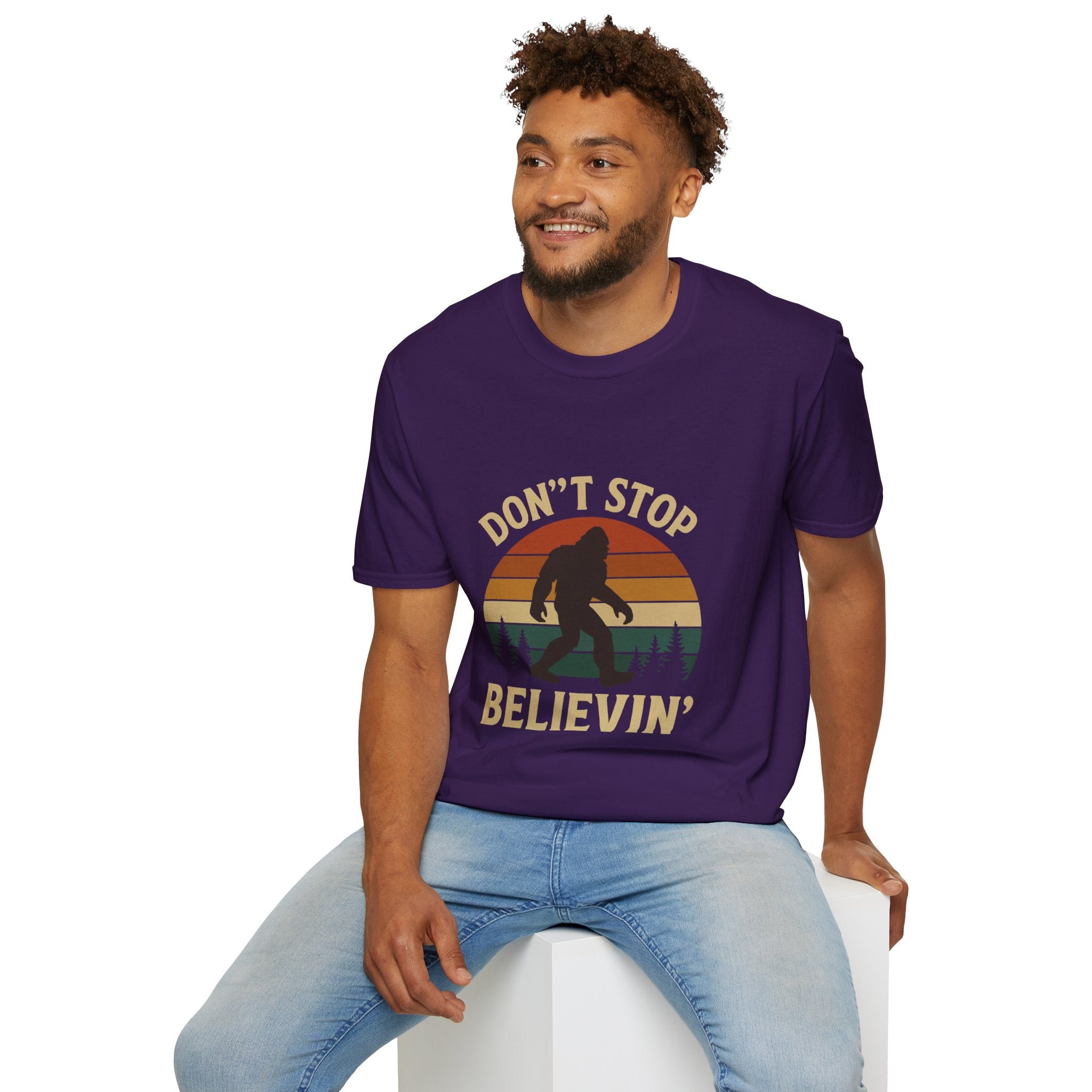 Don't Stop Believin' Unisex Softstyle T-Shirt, Inspirational Tee, Music Lover Gift, Motivational Shirt, Retro Graphic Top