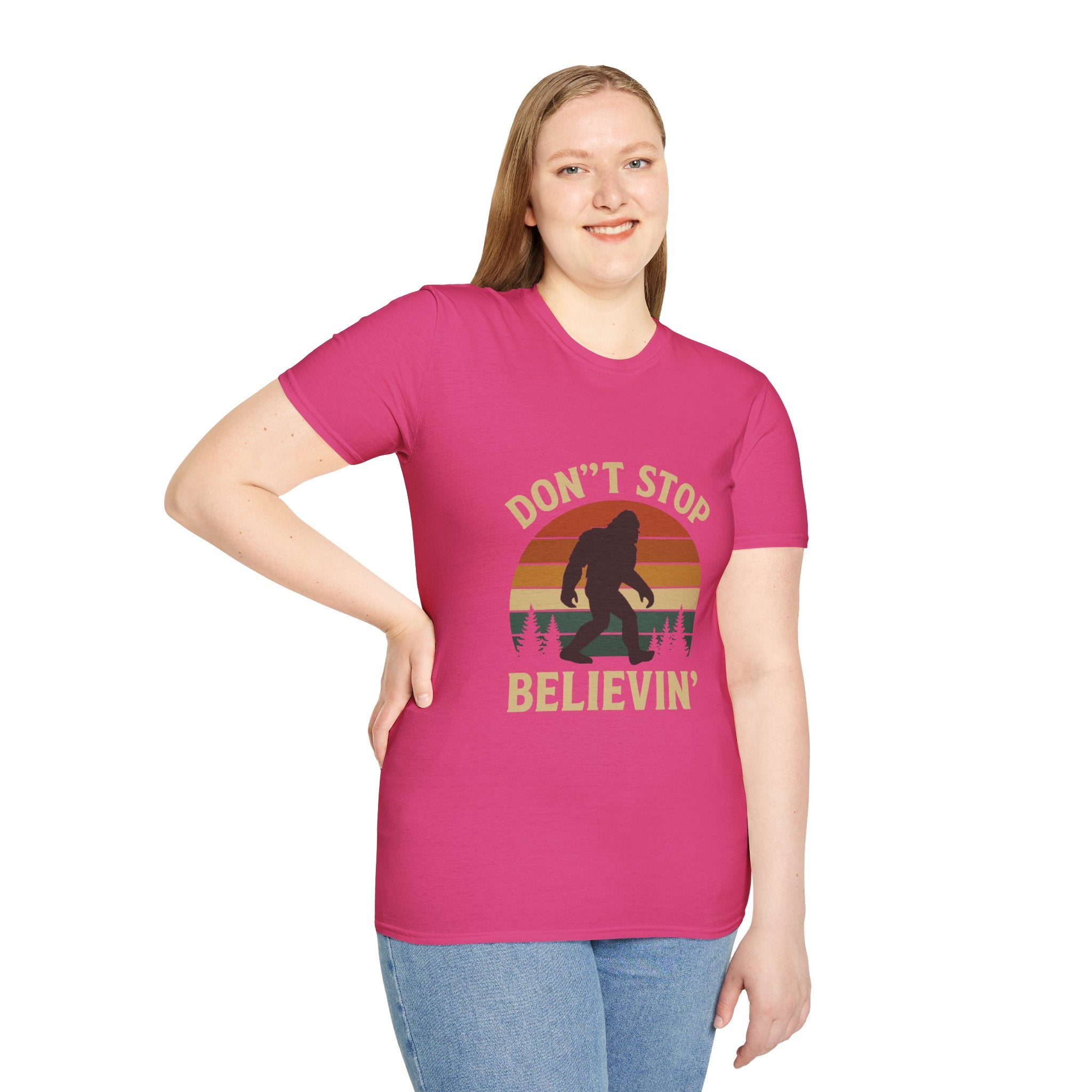 Don't Stop Believin' Unisex Softstyle T-Shirt, Inspirational Tee, Music Lover Gift, Motivational Shirt, Retro Graphic Top