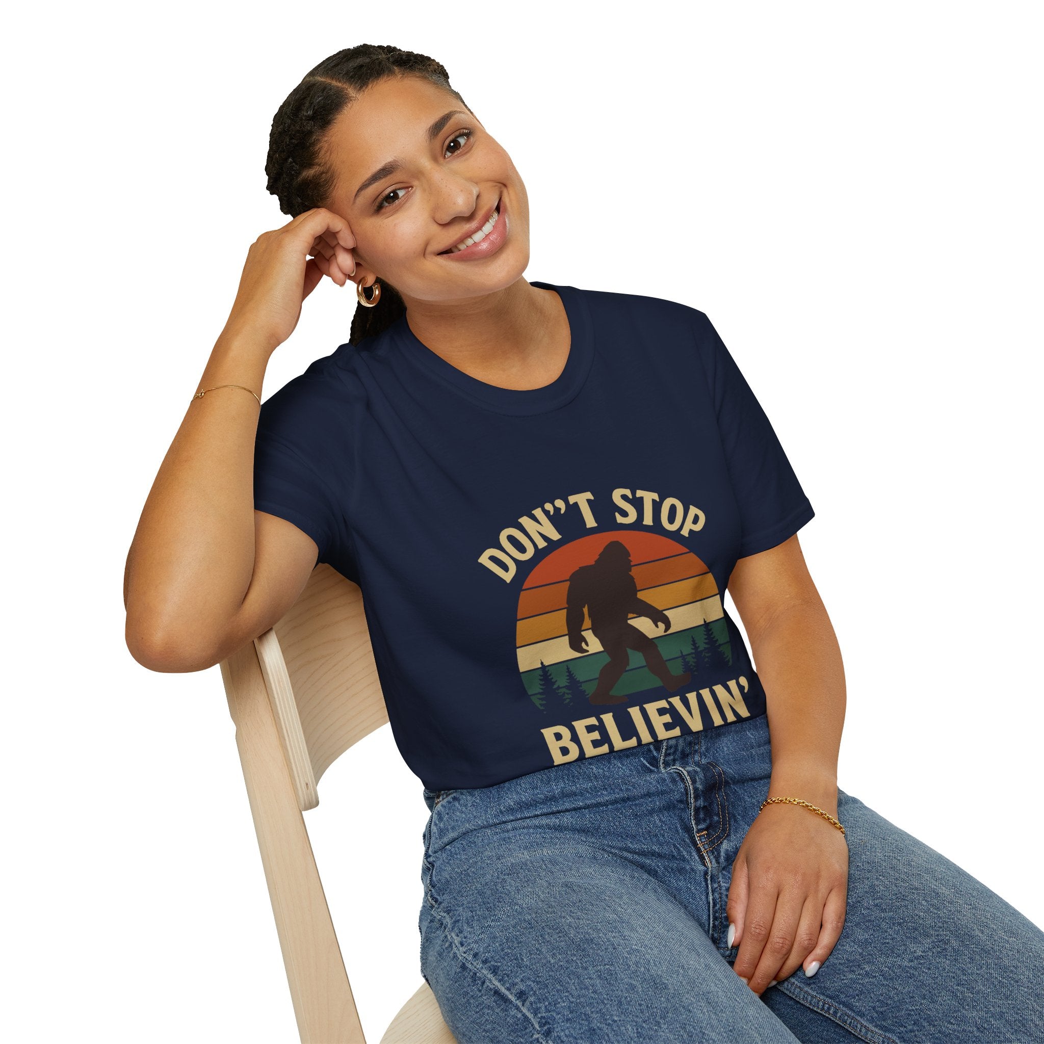 Don't Stop Believin' Unisex Softstyle T-Shirt, Inspirational Tee, Music Lover Gift, Motivational Shirt, Retro Graphic Top
