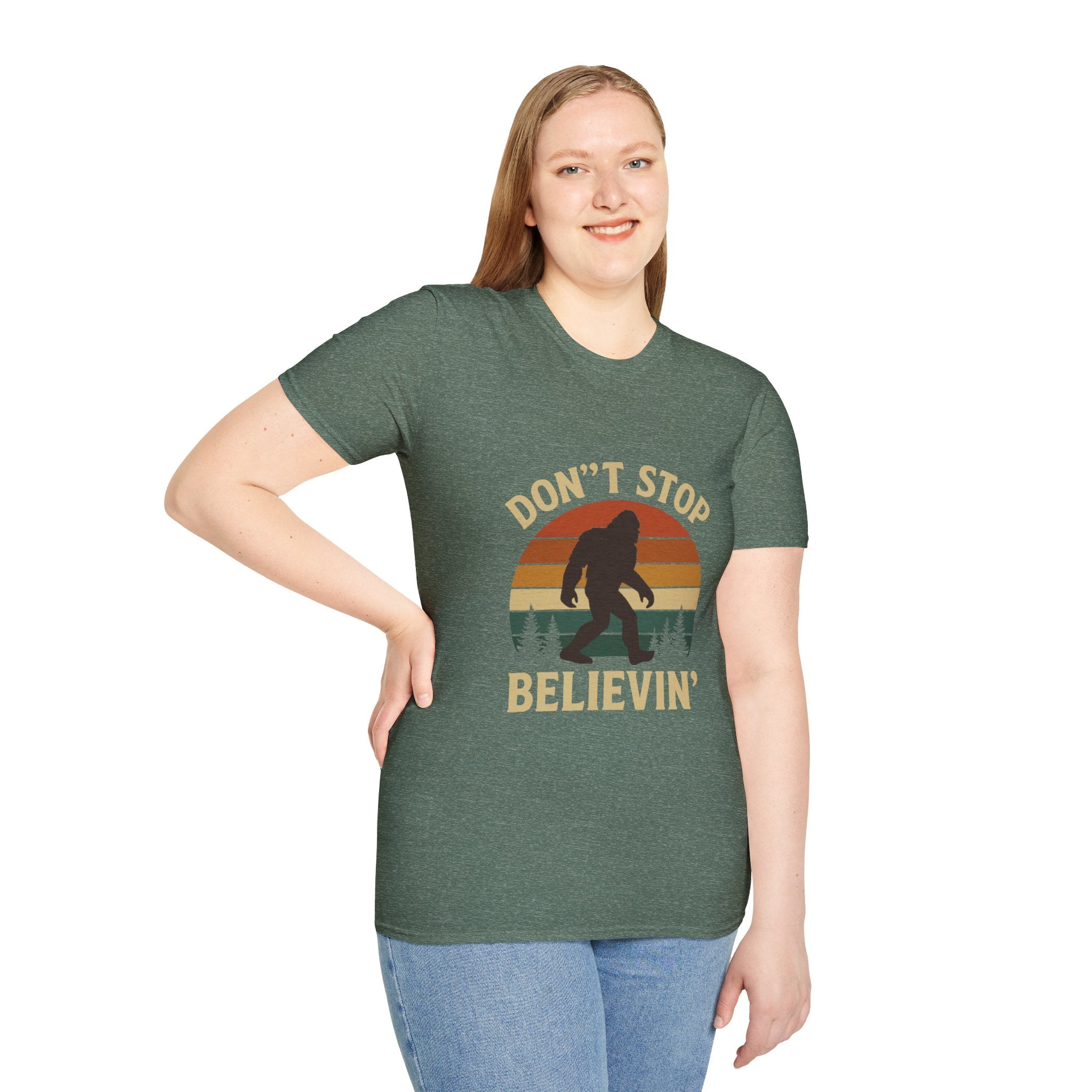 Don't Stop Believin' Unisex Softstyle T-Shirt, Inspirational Tee, Music Lover Gift, Motivational Shirt, Retro Graphic Top