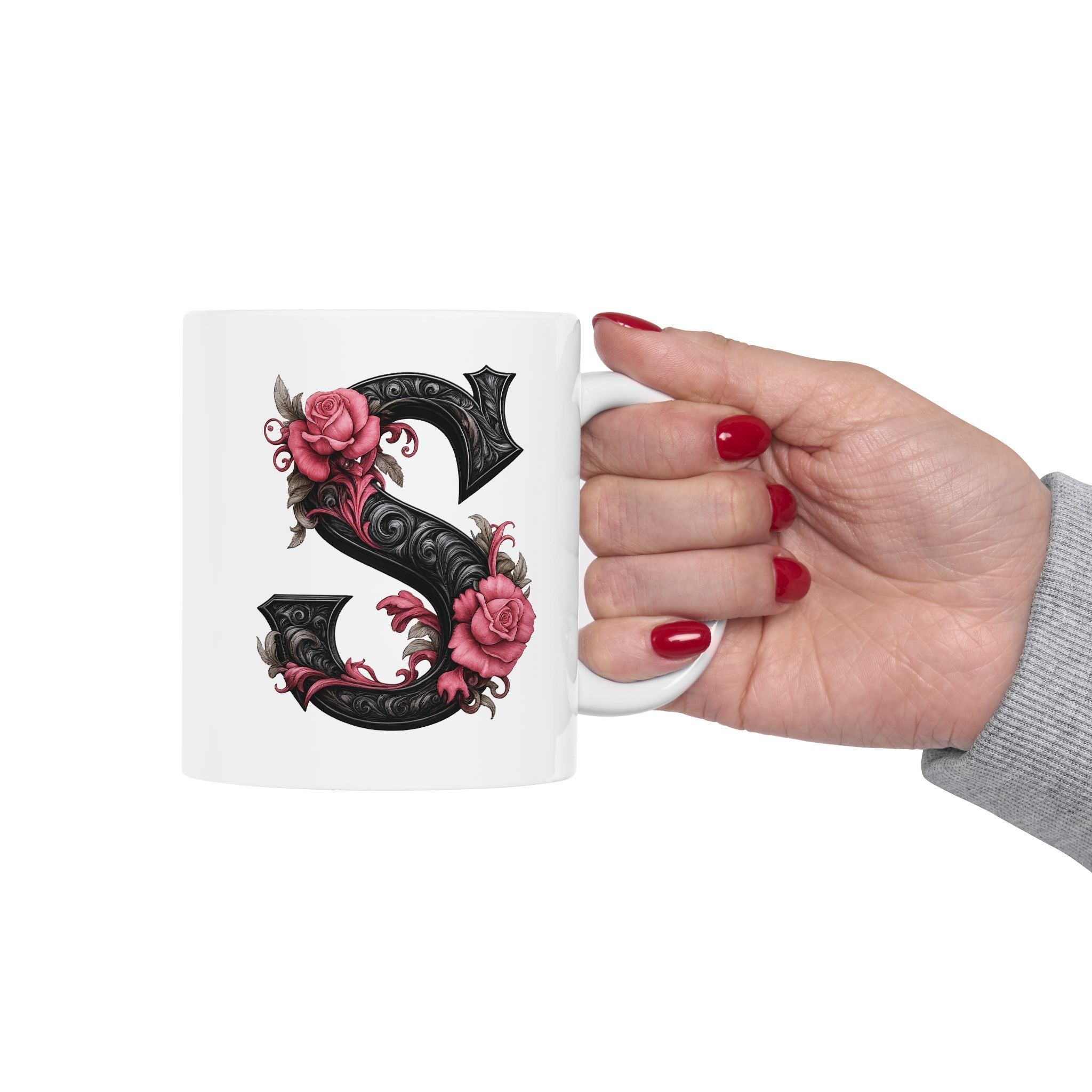 Gothic Floral Ceramic Mug – Unique Coffee Cup, Perfect Gift for Halloween, Birthdays, and Plant Lovers, 11oz & 15oz