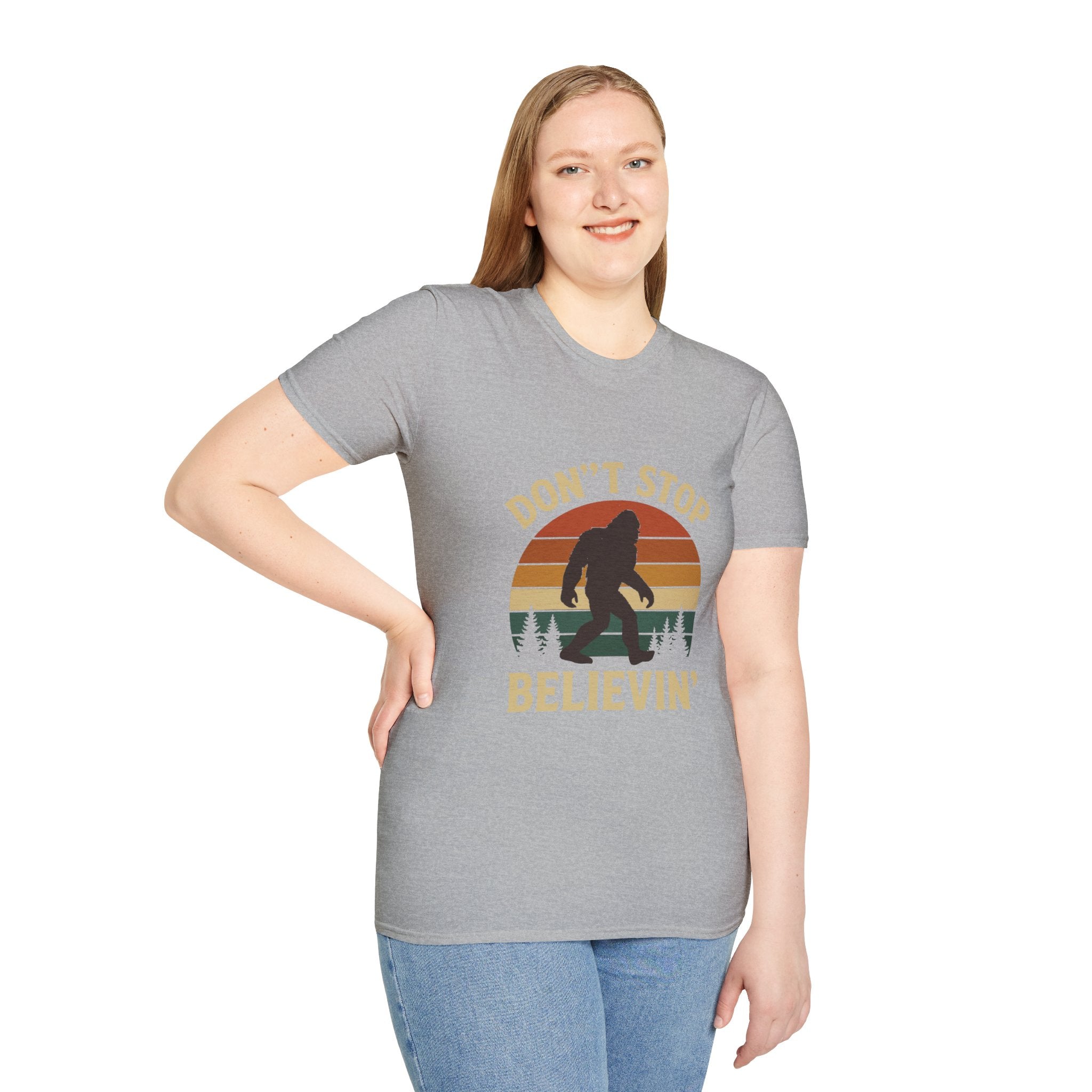 Don't Stop Believin' Unisex Softstyle T-Shirt, Inspirational Tee, Music Lover Gift, Motivational Shirt, Retro Graphic Top