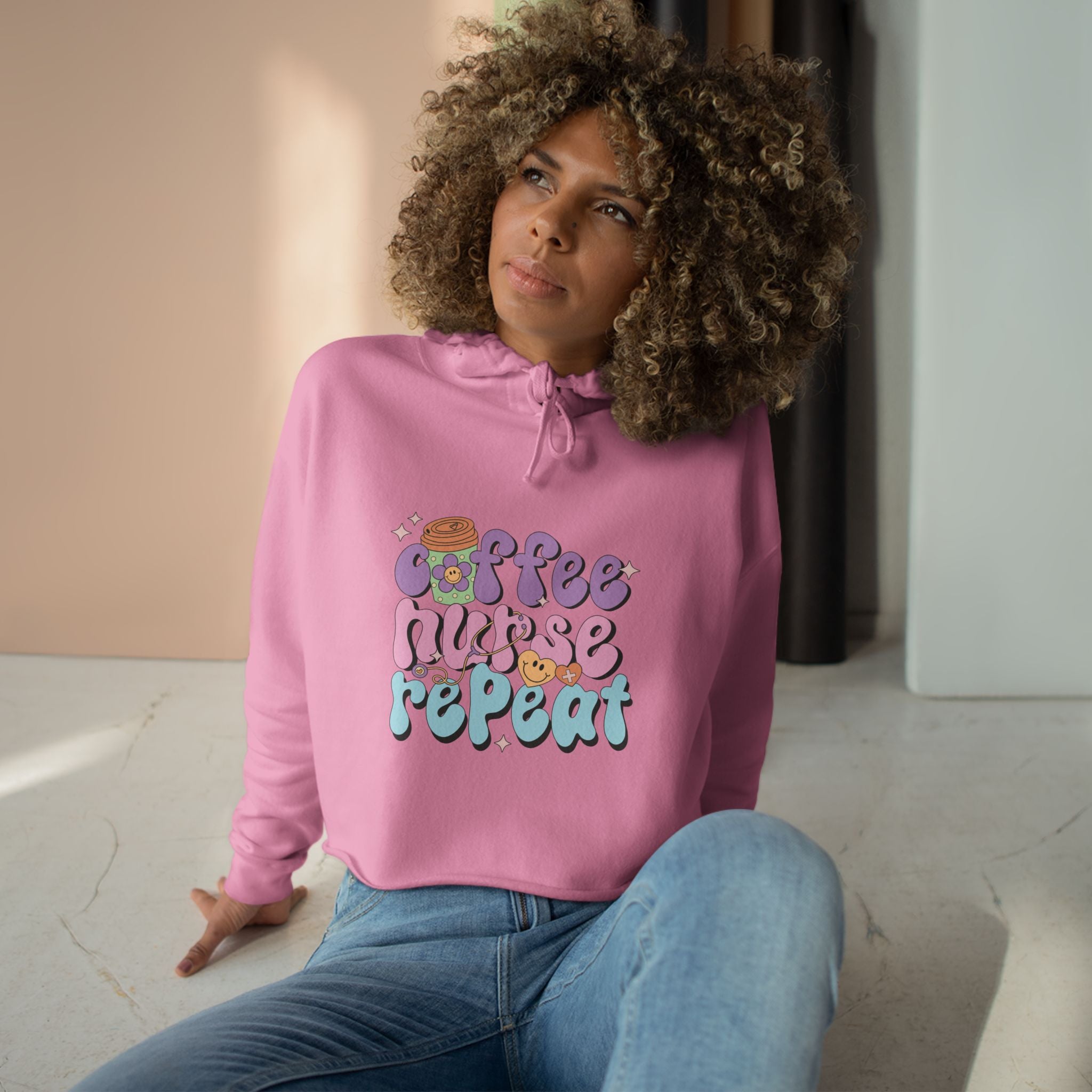 Coffee Nurse Repeat Crop Hoodie - Cozy Gift for Nurses, Trendy Sweatshirt, Cute Coffee Lover Apparel, Fun Casual Wear, Unique Nursing [...]