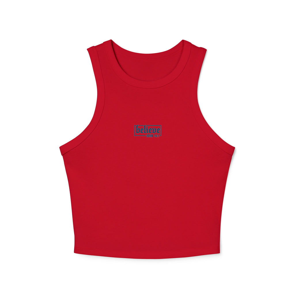 believe Women's Micro Rib Racer Tank Top | Casual Summer Essential, Workout Top, Layering Piece, Holiday Gift, Everyday Comfort