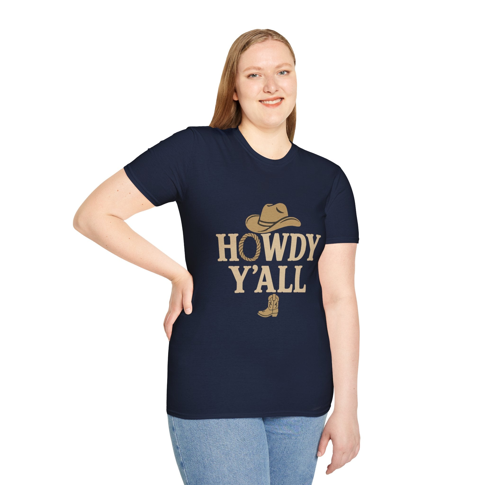 Howdy Y'all Western T-Shirt, Cowboy Tee, Country Music Shirt, Gift for Cowpoke, Unisex Softstyle Shirt