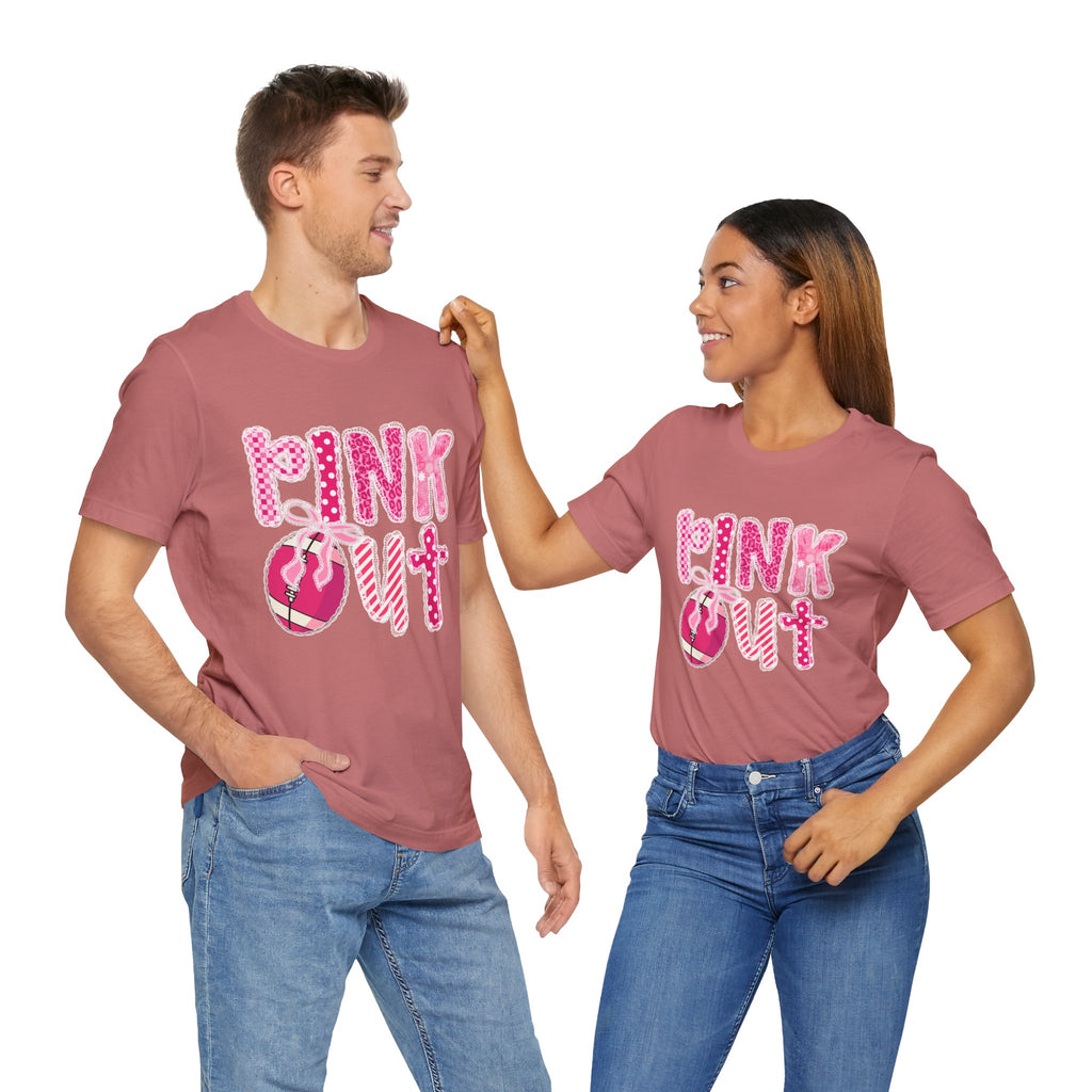 Cute Pink 'PINK OUT' Unisex Tee, Perfect for Breast Cancer Awareness, Casual Wear, Gift for Friends, Fundraising Events, or Team Spirit