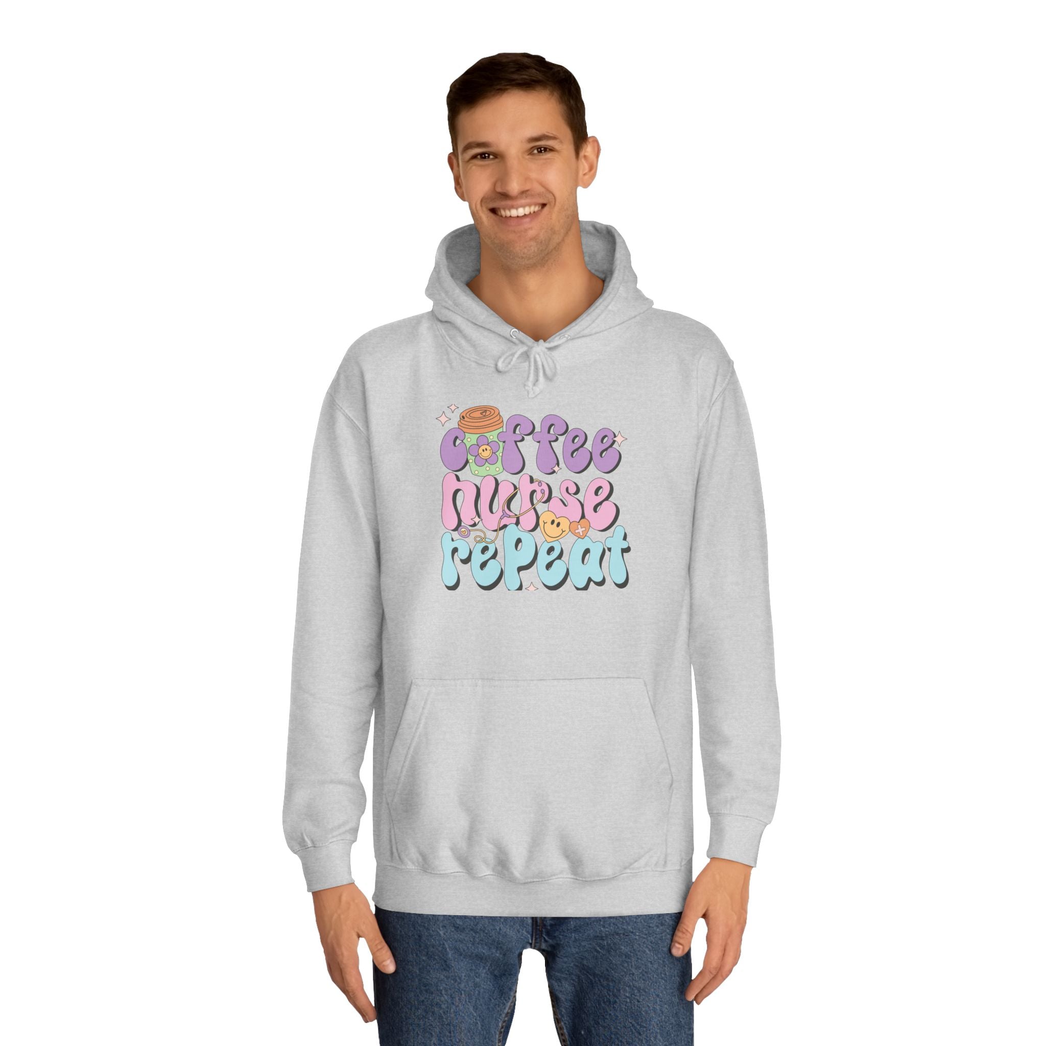 Coffee Nurse Repeat Hoodie - Cozy Gift for Nurses, College Wear, Everyday Comfort, Nursing School, Cute Casual Apparel