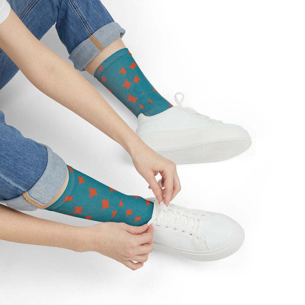 Trendy Patterned Crew Socks - Cozy Gift for Her, Fun Fashion Accessory, Colorful Birthday Present, Casual Everyday Wear