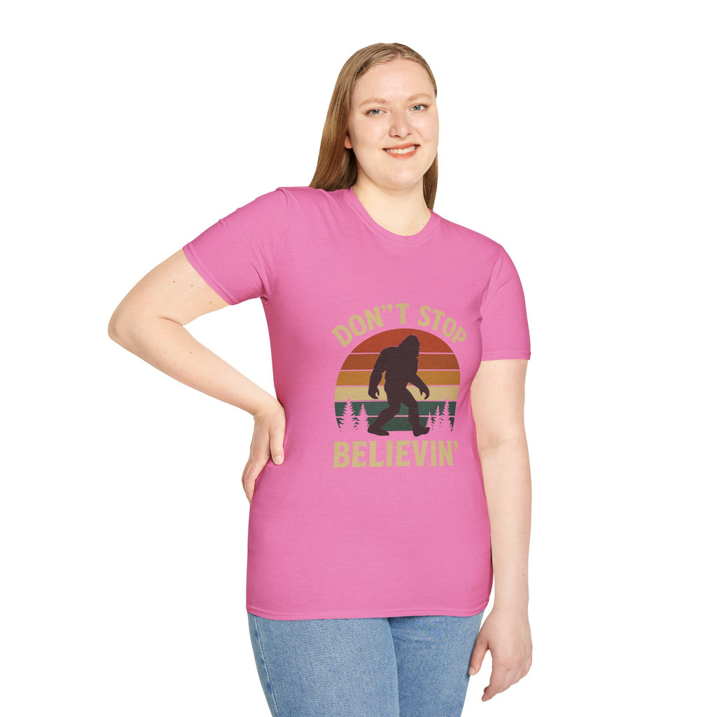 Don't Stop Believin' Unisex Softstyle T-Shirt, Inspirational Tee, Music Lover Gift, Motivational Shirt, Retro Graphic Top