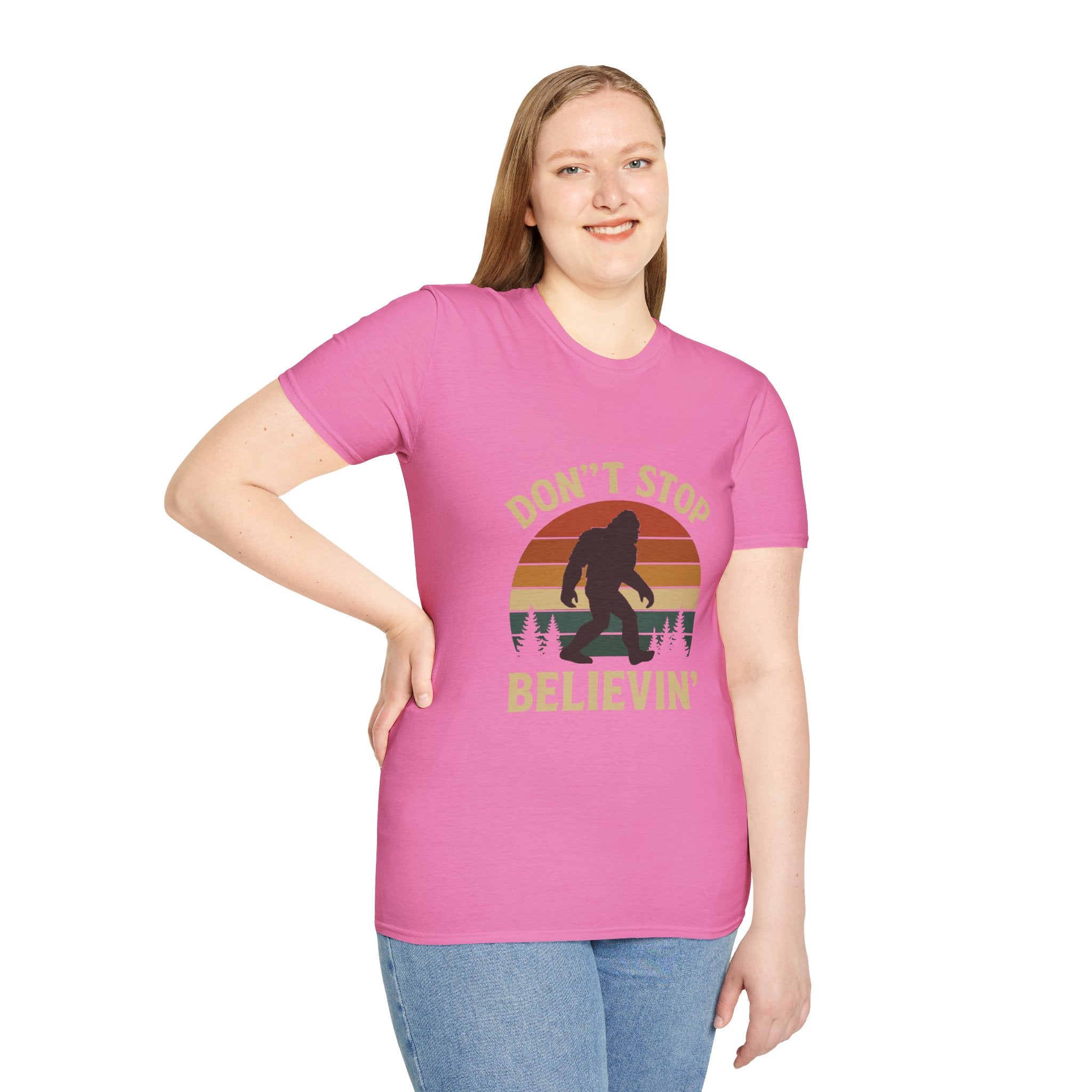 Don't Stop Believin' Unisex Softstyle T-Shirt, Inspirational Tee, Music Lover Gift, Motivational Shirt, Retro Graphic Top