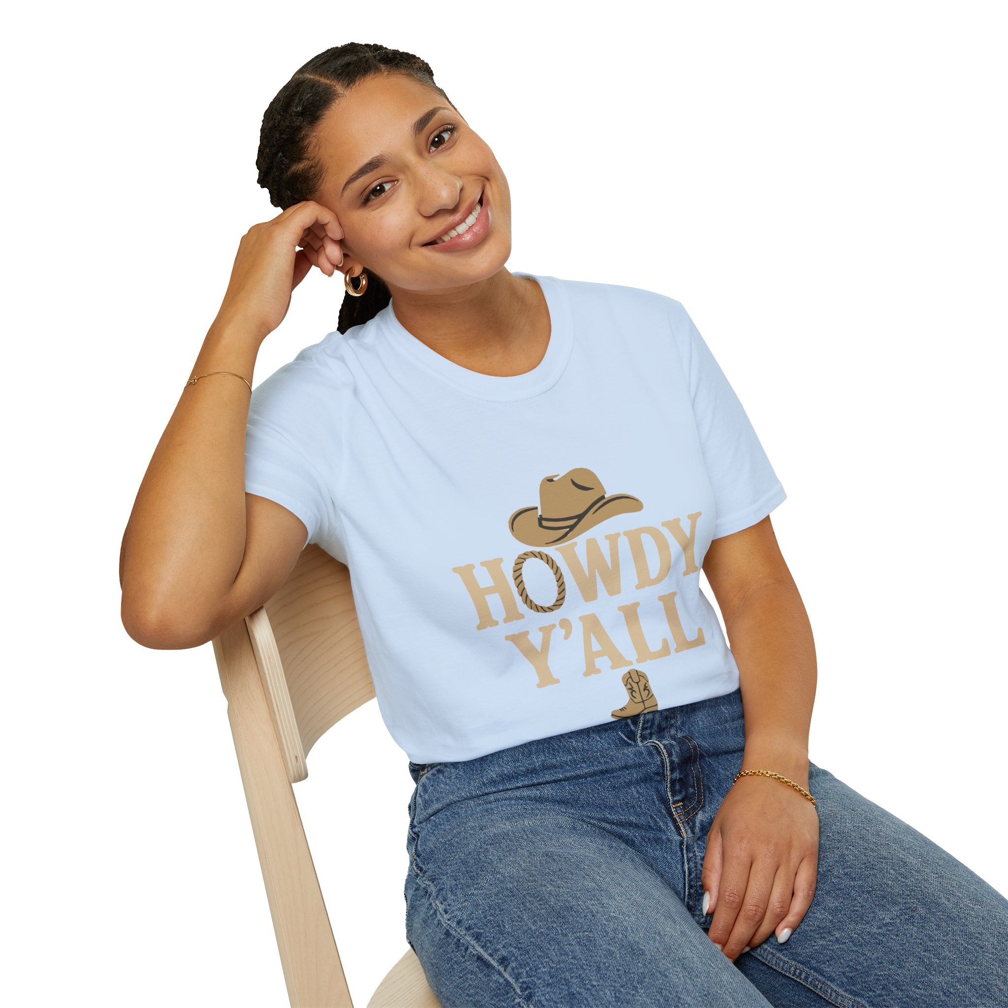 Howdy Y'all Western T-Shirt, Cowboy Tee, Country Music Shirt, Gift for Cowpoke, Unisex Softstyle Shirt