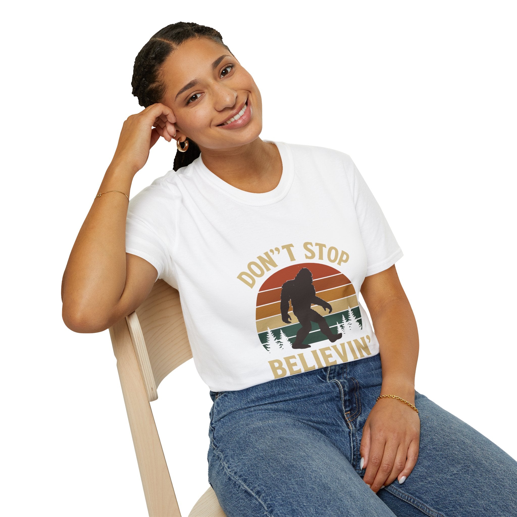 Don't Stop Believin' Unisex Softstyle T-Shirt, Inspirational Tee, Music Lover Gift, Motivational Shirt, Retro Graphic Top