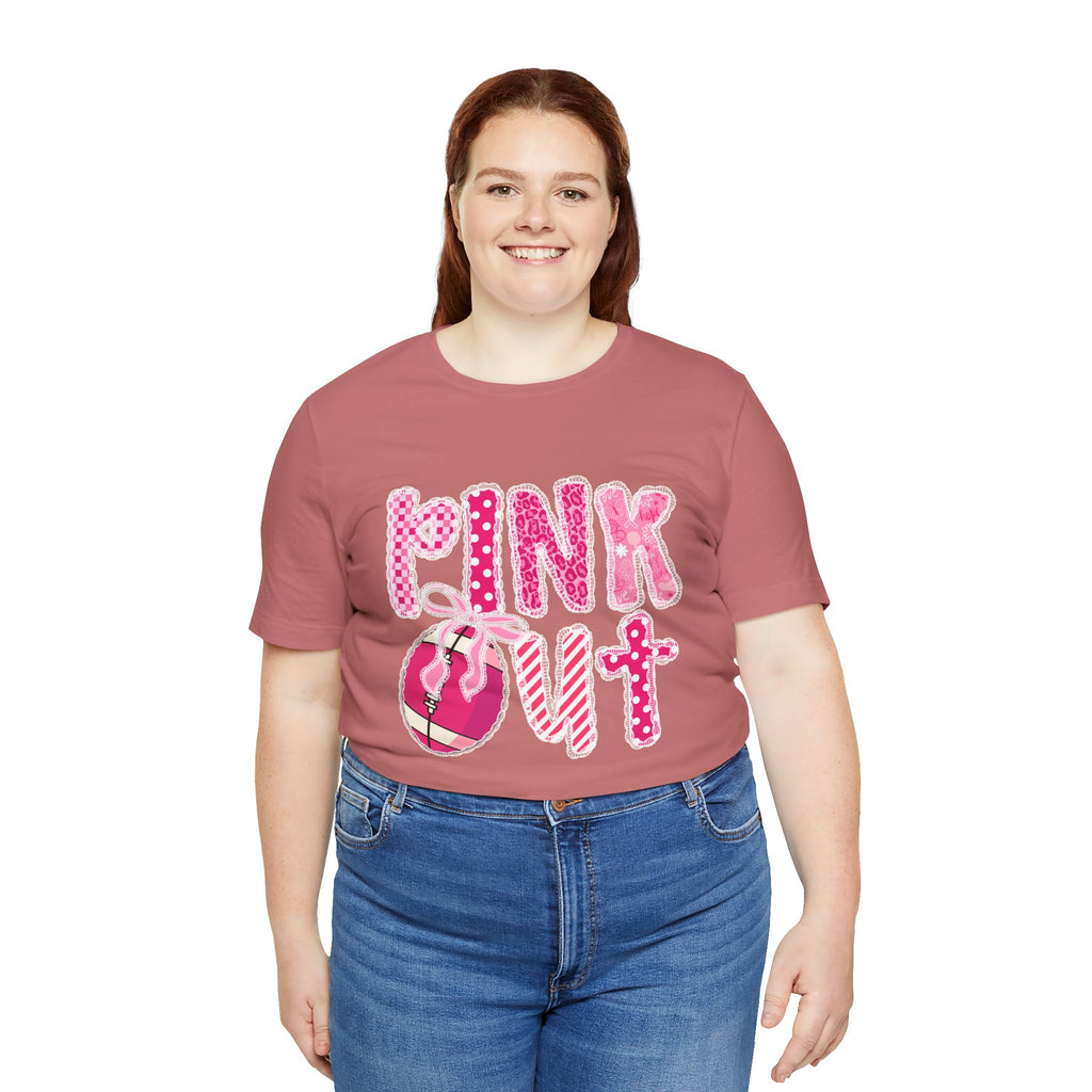 Cute Pink 'PINK OUT' Unisex Tee, Perfect for Breast Cancer Awareness, Casual Wear, Gift for Friends, Fundraising Events, or Team Spirit