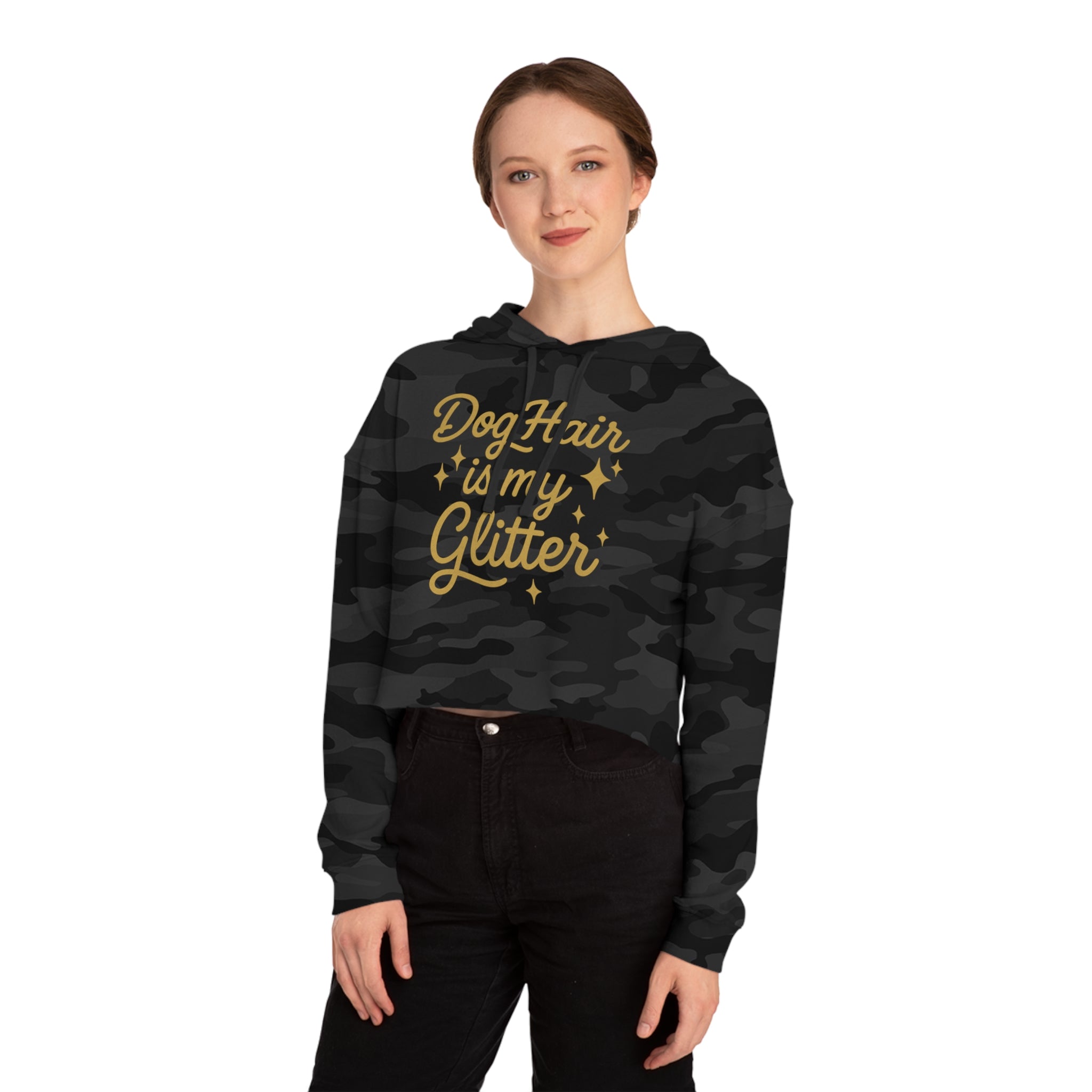 Dog Hair is My Glitter Cropped Hoodie, Cute Pet Owner Gift, Dog Mom Sweatshirt, Funny Animal Lover Apparel, Cozy Fashion Statement