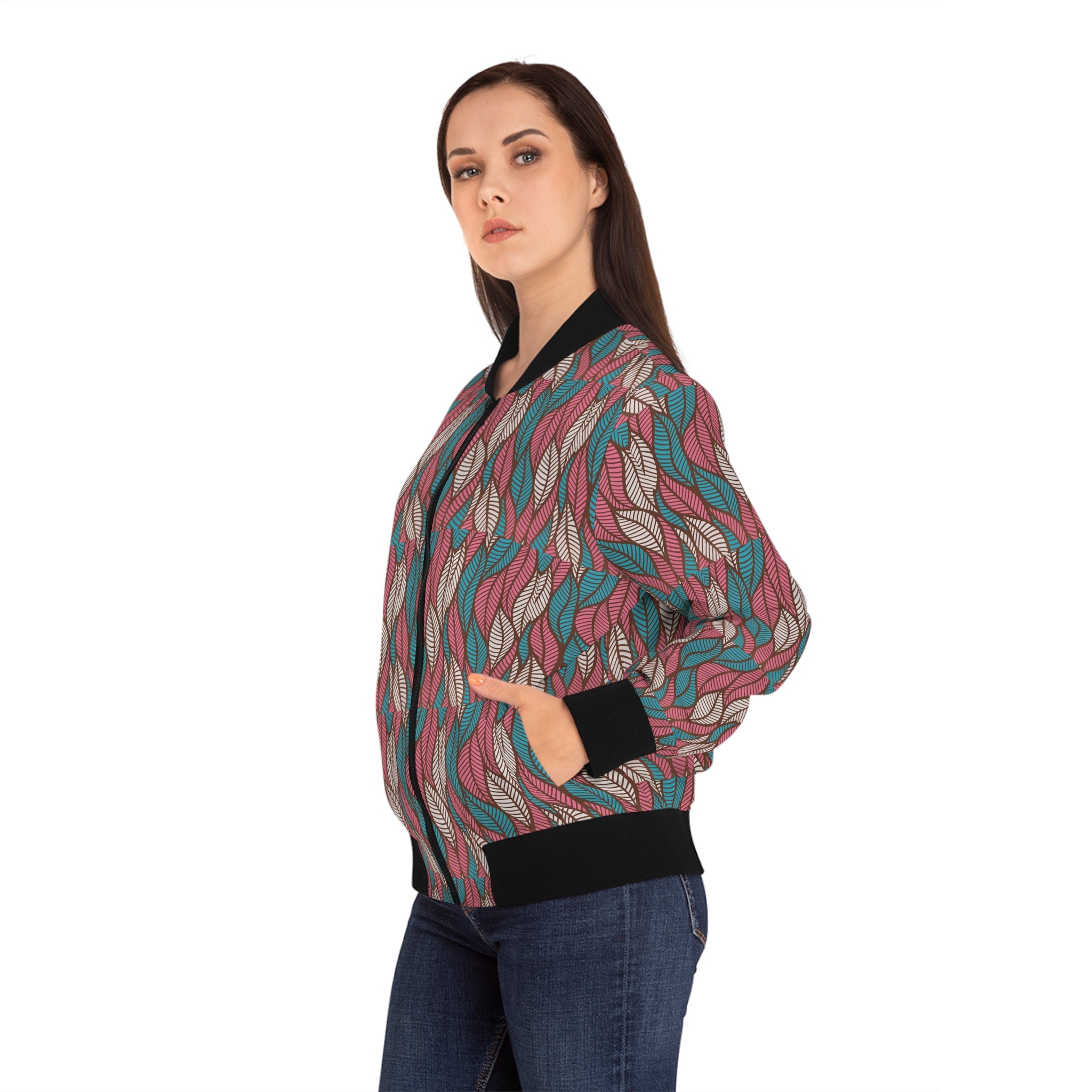 Ankara Women's Bomber Jacket, Leaf Patterned Jacket, Trendy Outerwear for Women, Fashionable Casual Wear, Stylish Spring Jacket, [...]