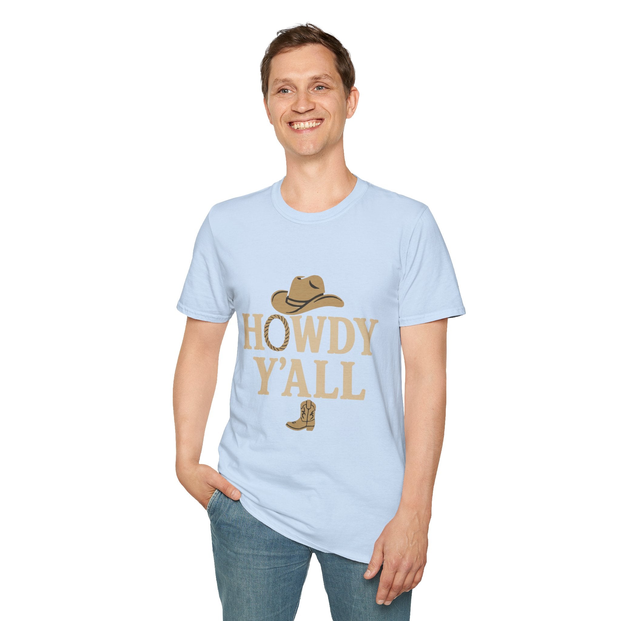 Howdy Y'all Western T-Shirt, Cowboy Tee, Country Music Shirt, Gift for Cowpoke, Unisex Softstyle Shirt
