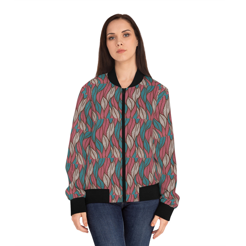 Ankara Women's Bomber Jacket, Leaf Patterned Jacket, Trendy Outerwear for Women, Fashionable Casual Wear, Stylish Spring Jacket, [...]