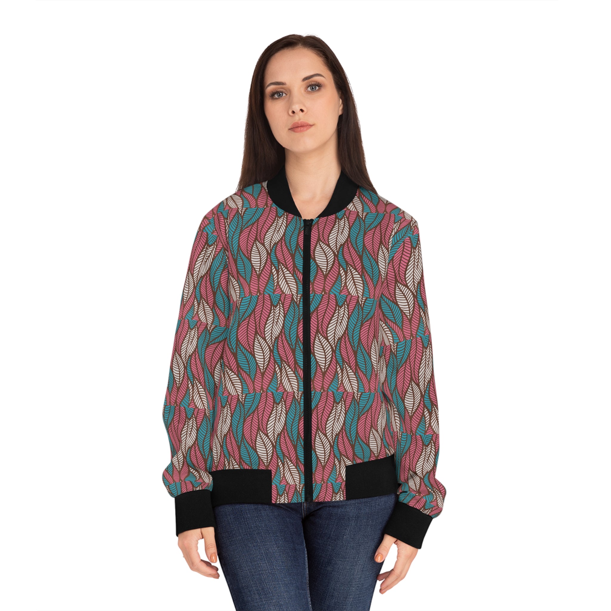 Ankara Women's Bomber Jacket, Leaf Patterned Jacket, Trendy Outerwear for Women, Fashionable Casual Wear, Stylish Spring Jacket, [...]