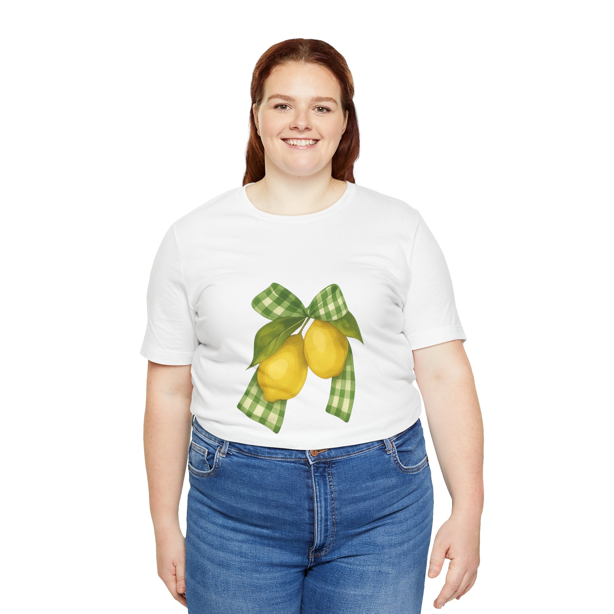 Lemon Bow Tee, Unisex Short Sleeve Shirt, Cute Summer Shirt, Gift for Her, Vintage Style Tee, Lemonade Stand Inspiration