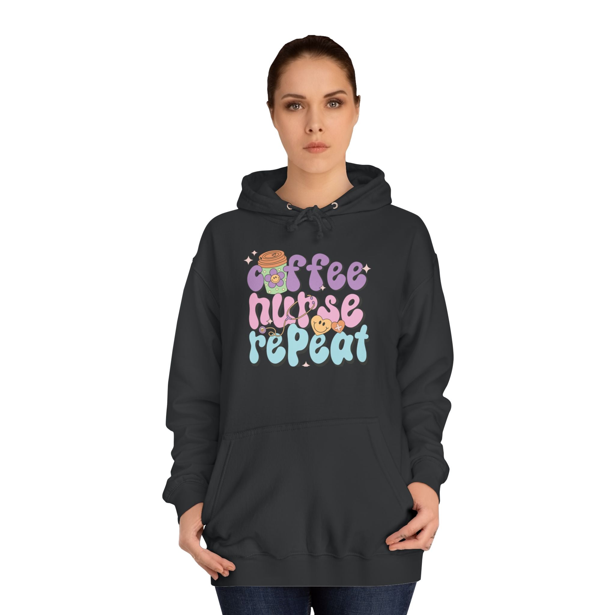 Coffee Nurse Repeat Hoodie - Cozy Gift for Nurses, College Wear, Everyday Comfort, Nursing School, Cute Casual Apparel