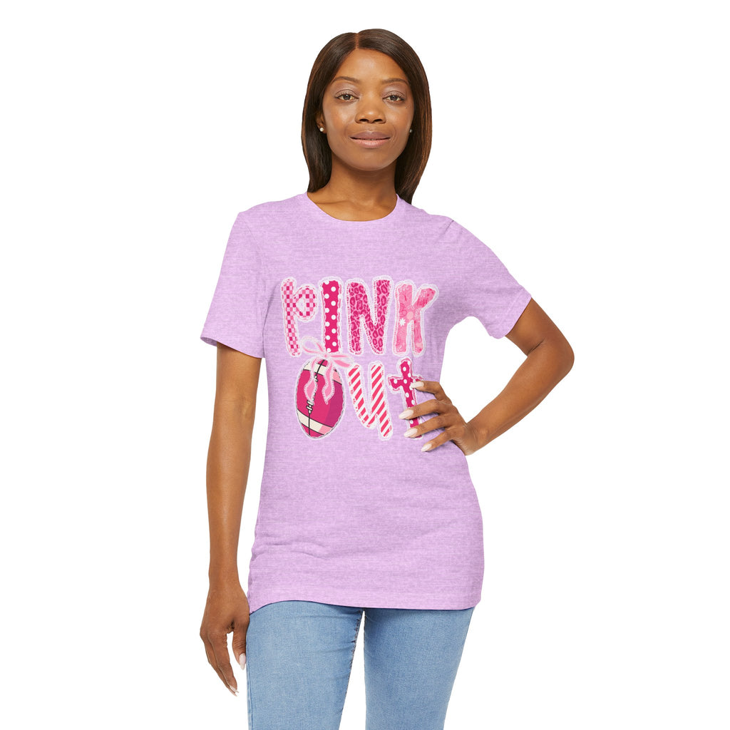 Cute Pink 'PINK OUT' Unisex Tee, Perfect for Breast Cancer Awareness, Casual Wear, Gift for Friends, Fundraising Events, or Team Spirit