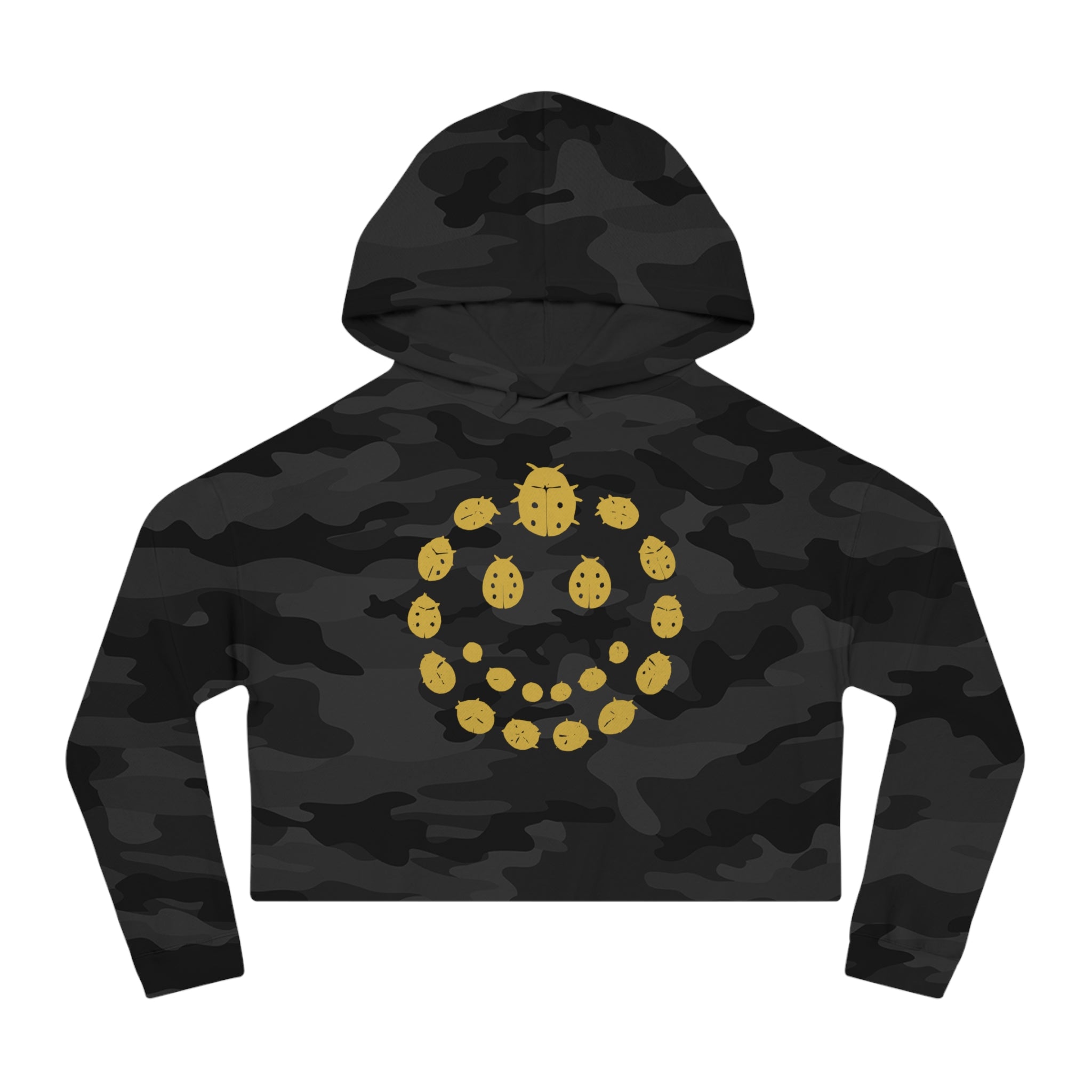 Gold Ladybug Cropped Hoodie, Trendy Women's Hoodie, Cute Casual Sweatshirt, Gift for Her, Summer Fashion, Comfortable Lifestyle