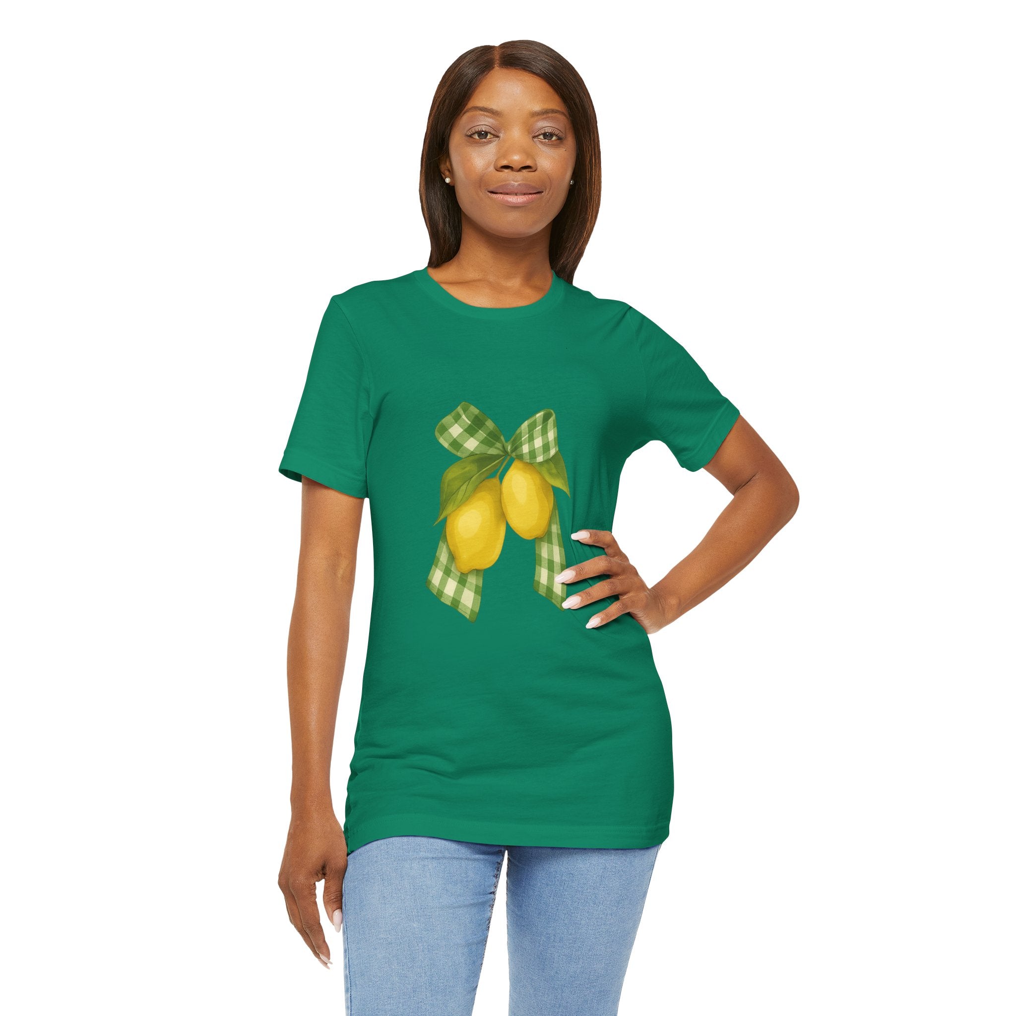 Lemon Bow Tee, Unisex Short Sleeve Shirt, Cute Summer Shirt, Gift for Her, Vintage Style Tee, Lemonade Stand Inspiration