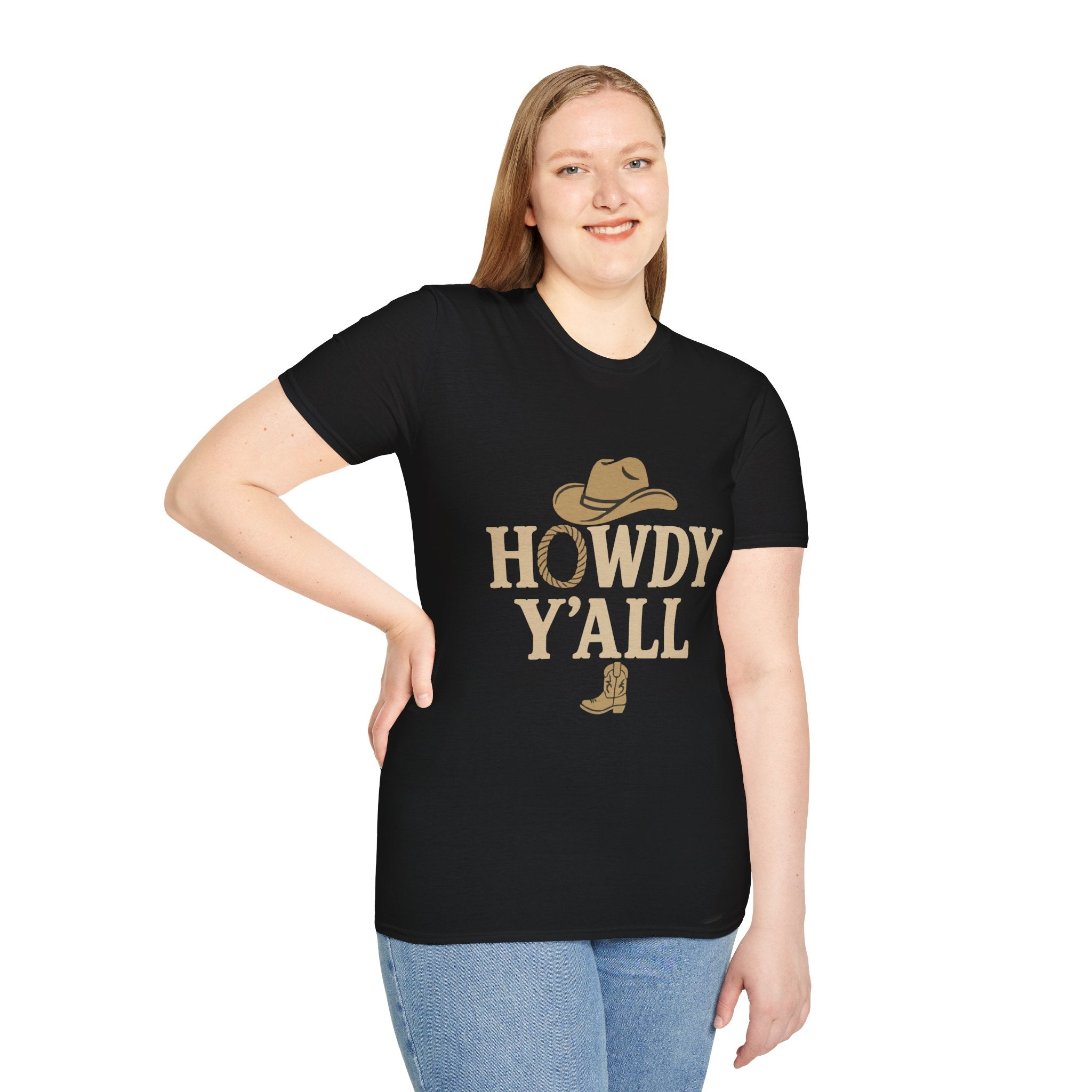 Howdy Y'all Western T-Shirt, Cowboy Tee, Country Music Shirt, Gift for Cowpoke, Unisex Softstyle Shirt