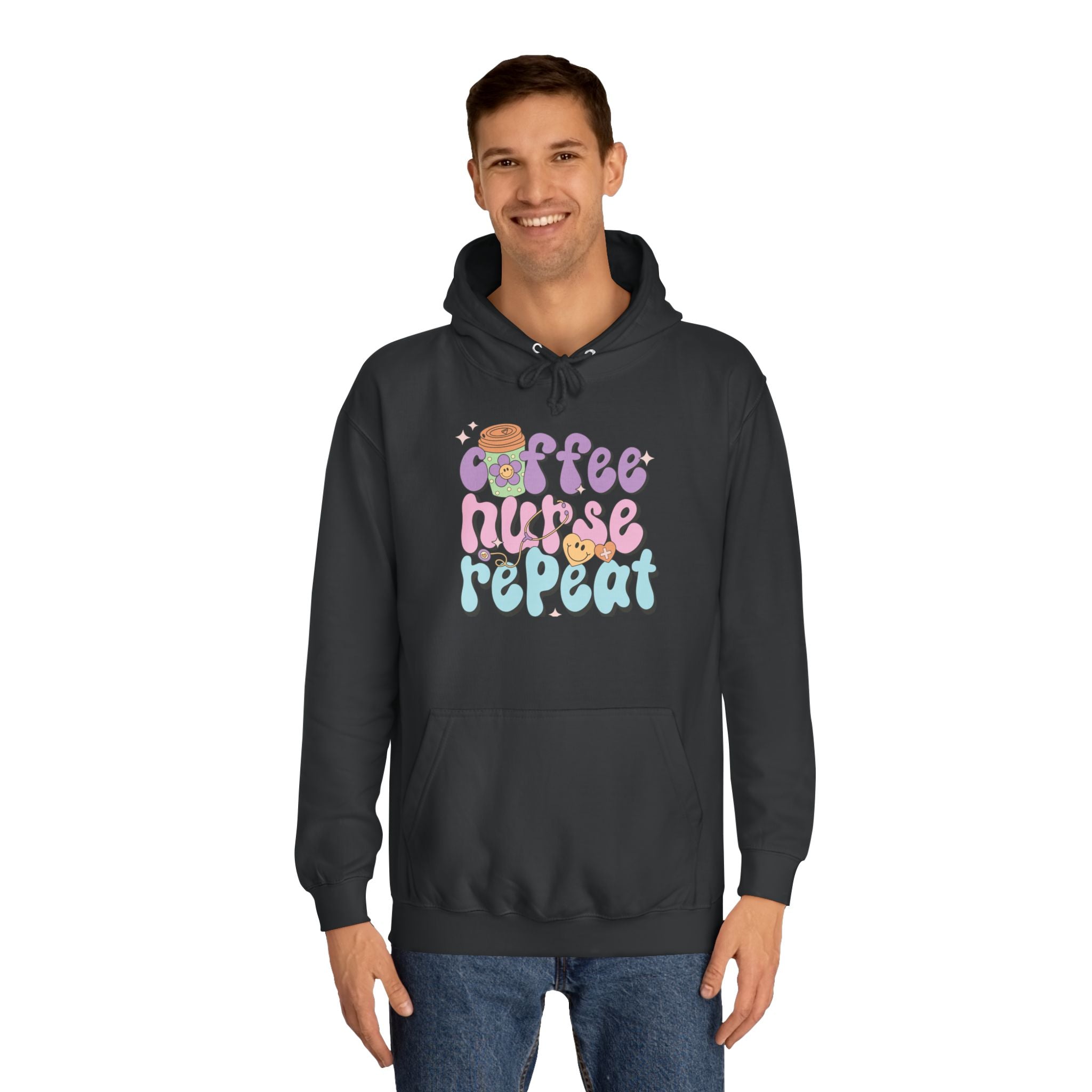 Coffee Nurse Repeat Hoodie - Cozy Gift for Nurses, College Wear, Everyday Comfort, Nursing School, Cute Casual Apparel