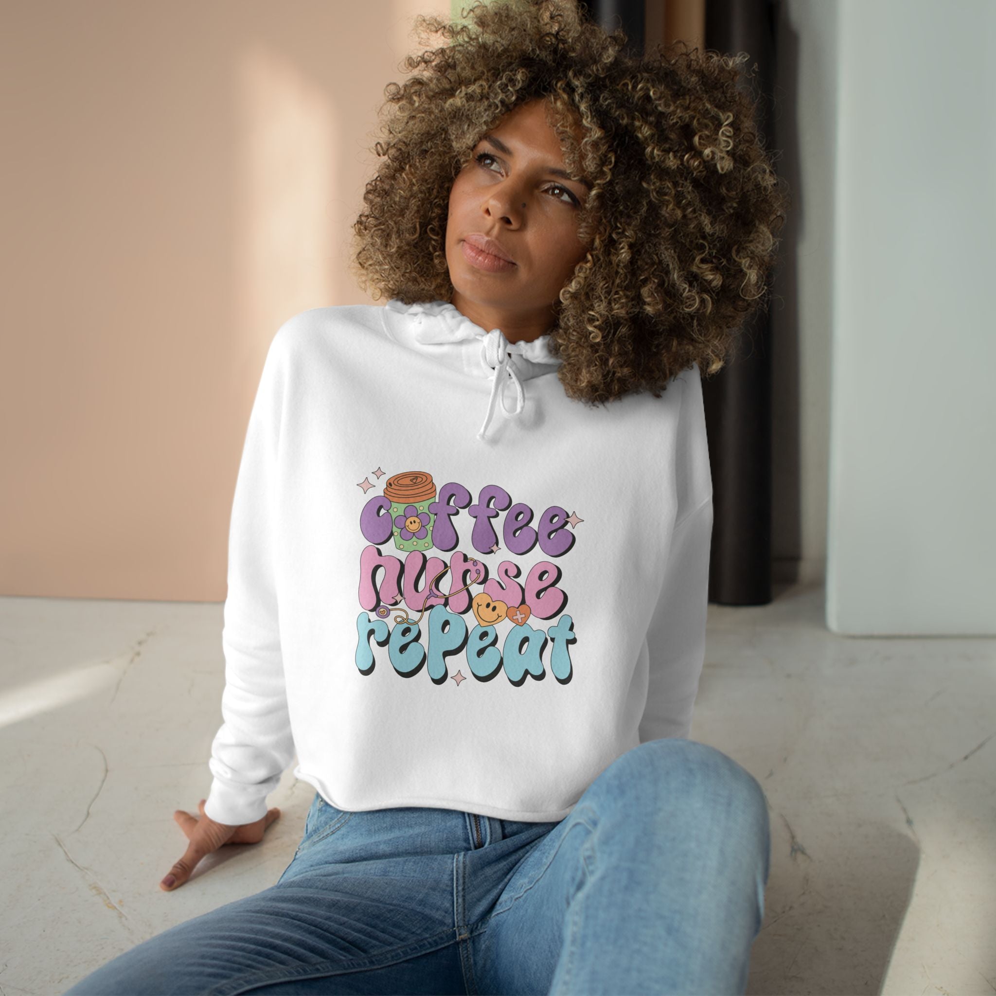 Coffee Nurse Repeat Crop Hoodie - Cozy Gift for Nurses, Trendy Sweatshirt, Cute Coffee Lover Apparel, Fun Casual Wear, Unique Nursing [...]