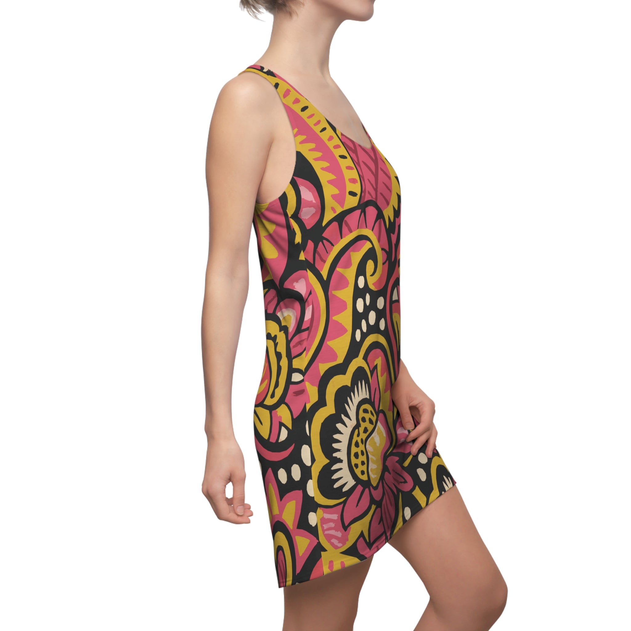 Vibrant Floral Racerback Dress, Perfect for Summer Days, Beach Wear, Festivals, Casual Outfits, Bohemian Fashion