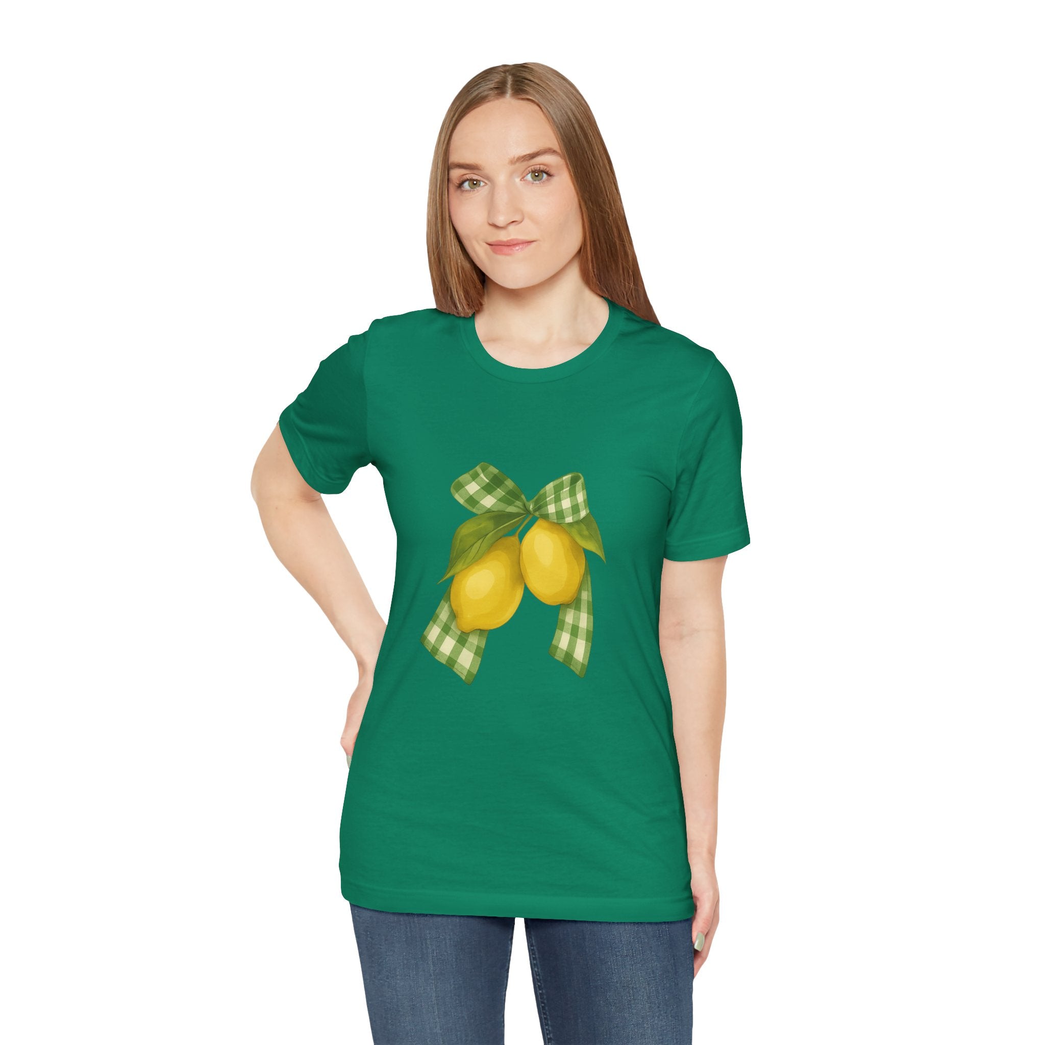 Lemon Bow Tee, Unisex Short Sleeve Shirt, Cute Summer Shirt, Gift for Her, Vintage Style Tee, Lemonade Stand Inspiration